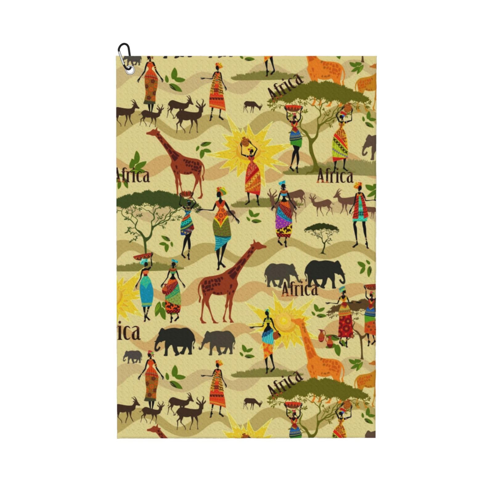 AOOEDM Ethnic African Print Golf Towel with Carabiner Clip Absorbent Microfiber Golf Towel for Cleaning Golf Ball Club Putter Iron for Golf Bag Trolly Belt Loop 16" X 24"