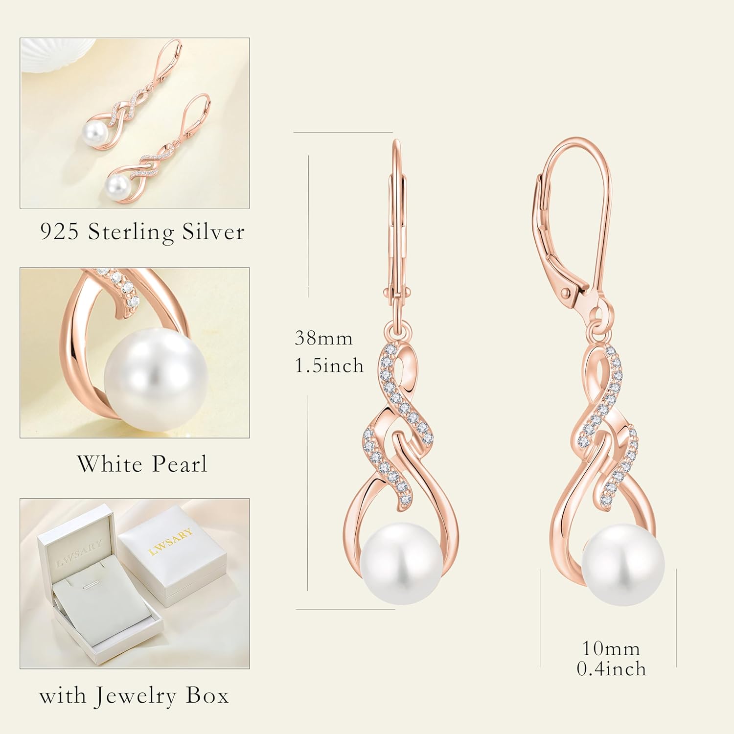 Infinity Pearl Jewelry Set for Women 18K Rose-Plated Earrings & Necklace Silver Jewelry Gifts - Image 5