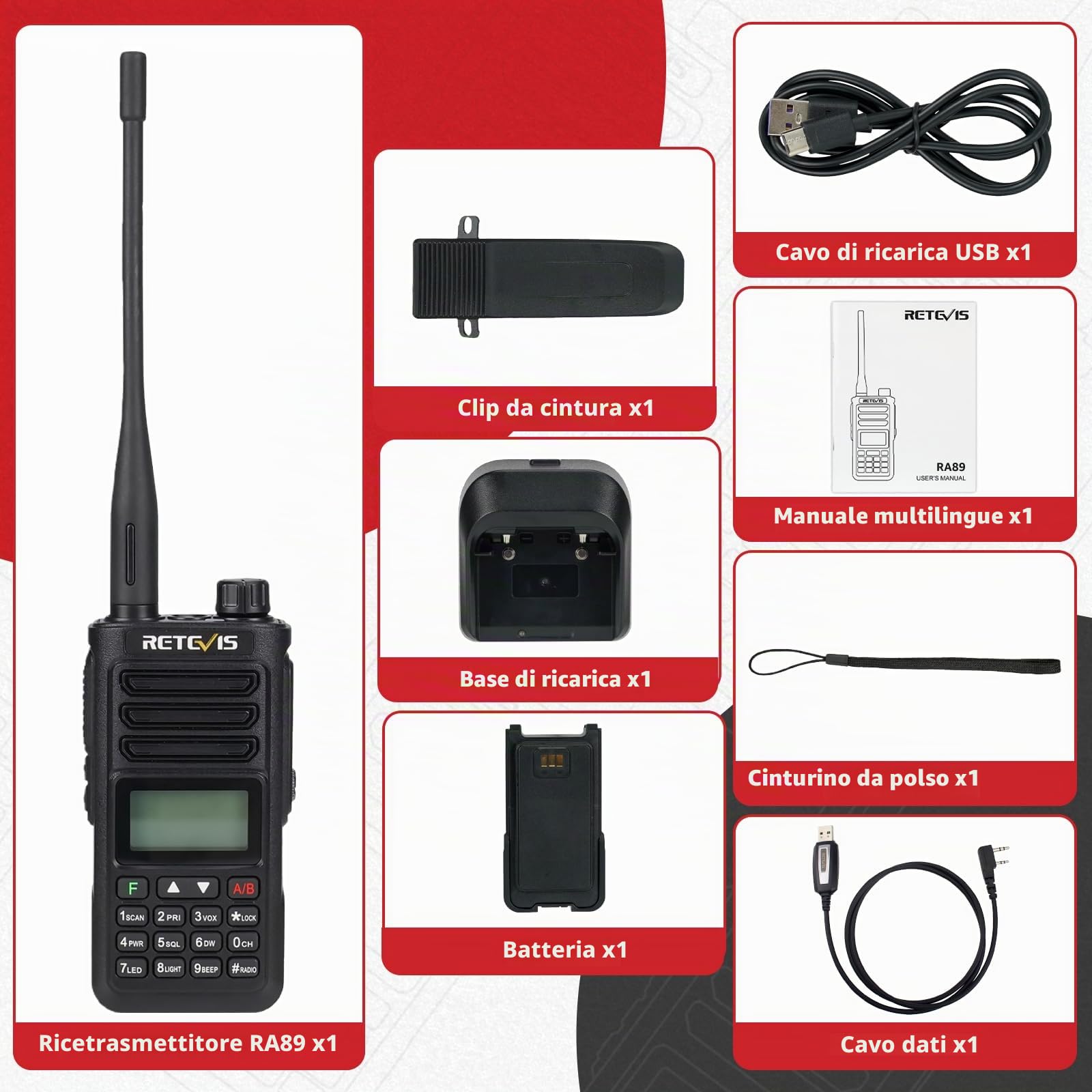 Retevis RA89 Radio Trasmittenti, Intervallo Lungo Walkie Talkie IP68 | Radioamatoriale, VFO, Batteria 2500mAh, Walkie-talkie Ricaricabile di USB A-C per il Salvataggio di Emergenza
