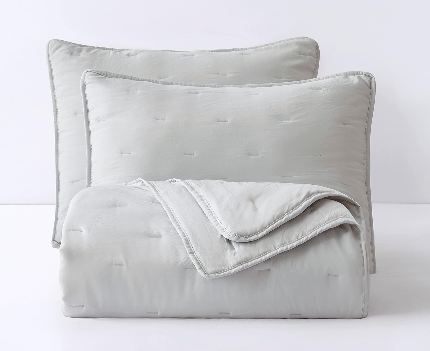 Chezmoi Collection Marie 3-Piece Line Stitch Embroidery Quilt Set - Soft Washed Microfiber Lightweight Comforter Set Quilted Bedspread Coverlet Set (King, Light Gray)