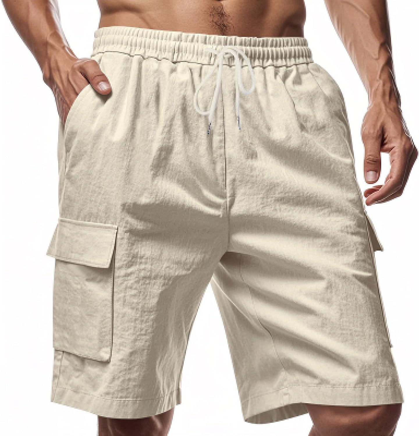 Mens Running Shorts Athletic Stretchy Drawstring High Waist Wide Leg Cargo Casual Summer Shorts with Multi Pockets
