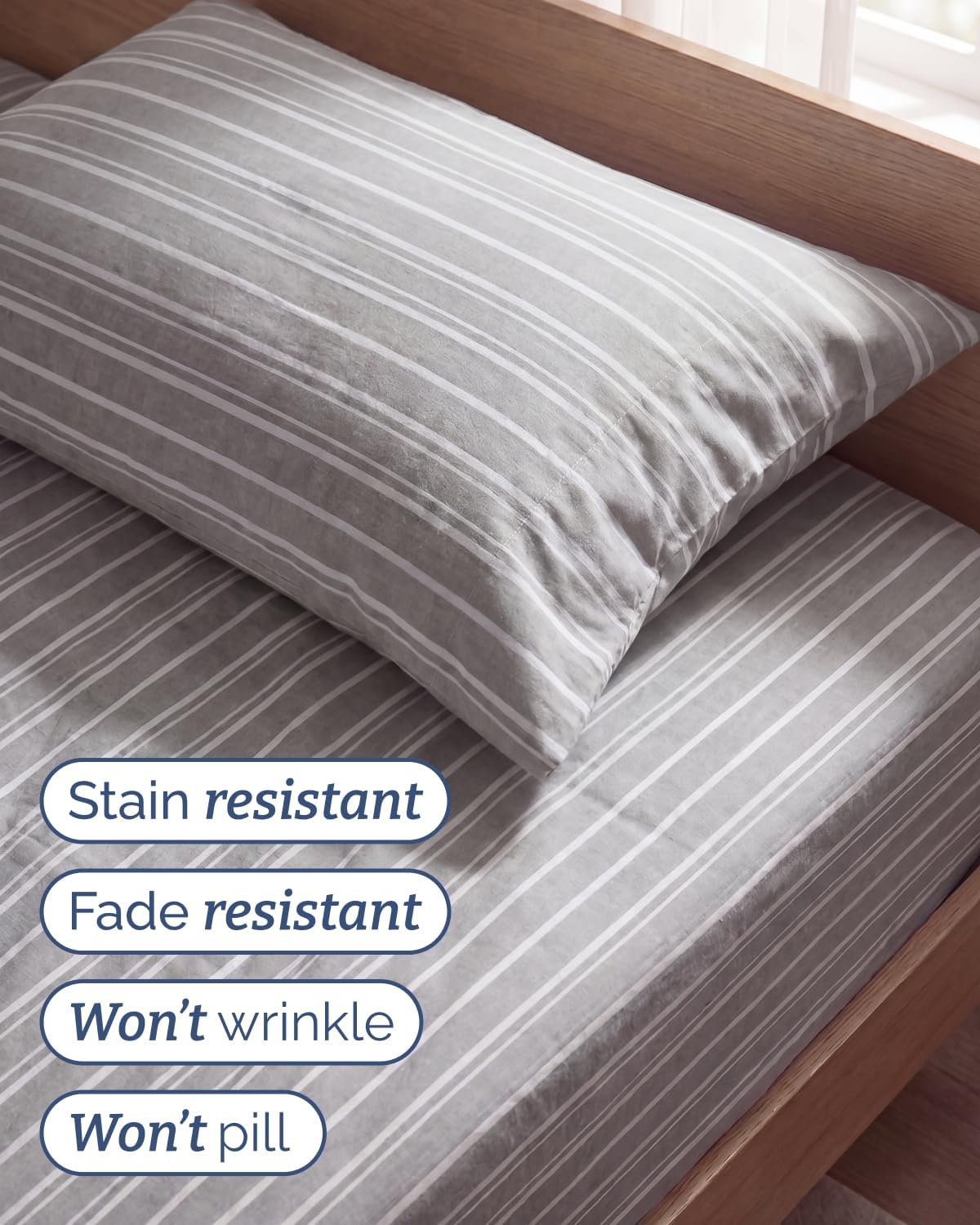 Twin Size 3 Piece Sheet Set - Comfy Breathable & Cooling Sheets - Hotel Luxury Bed Sheets for Women & Men - Deep Pockets, Easy-Fit, Soft and Wrinkle Free Sheets - Grey Stripes Oeko-Tex Bed Sheet Set thumbnail