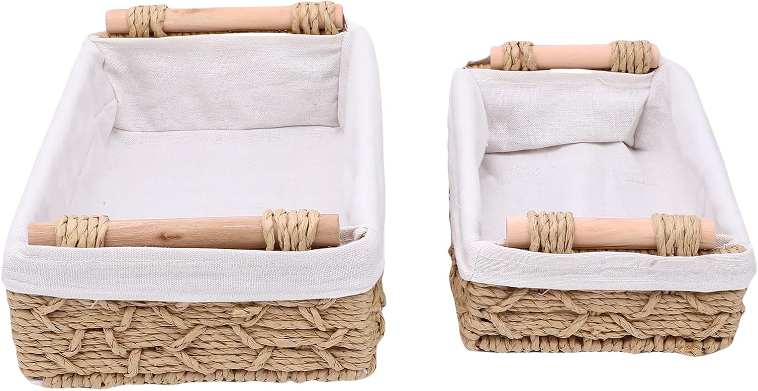GLOGLOW Storage Basket Storage Bin, 2pcs Paper Rope Organizer Baskets for Living Room and Bathroom Bathroom Basket, Woven Nan