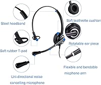Vista 3 de Auriculares de 0.098 in con micrófono con cancelación de ruido para teléfono Panasonic, incluye conector de 0.138 in para teléfono inteligente, PC