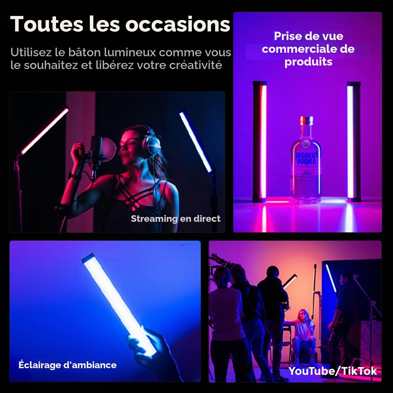 PHOTOOLEX RGB Bâton Lumineux Vidéo LED, Magnétique Portable pour Photo