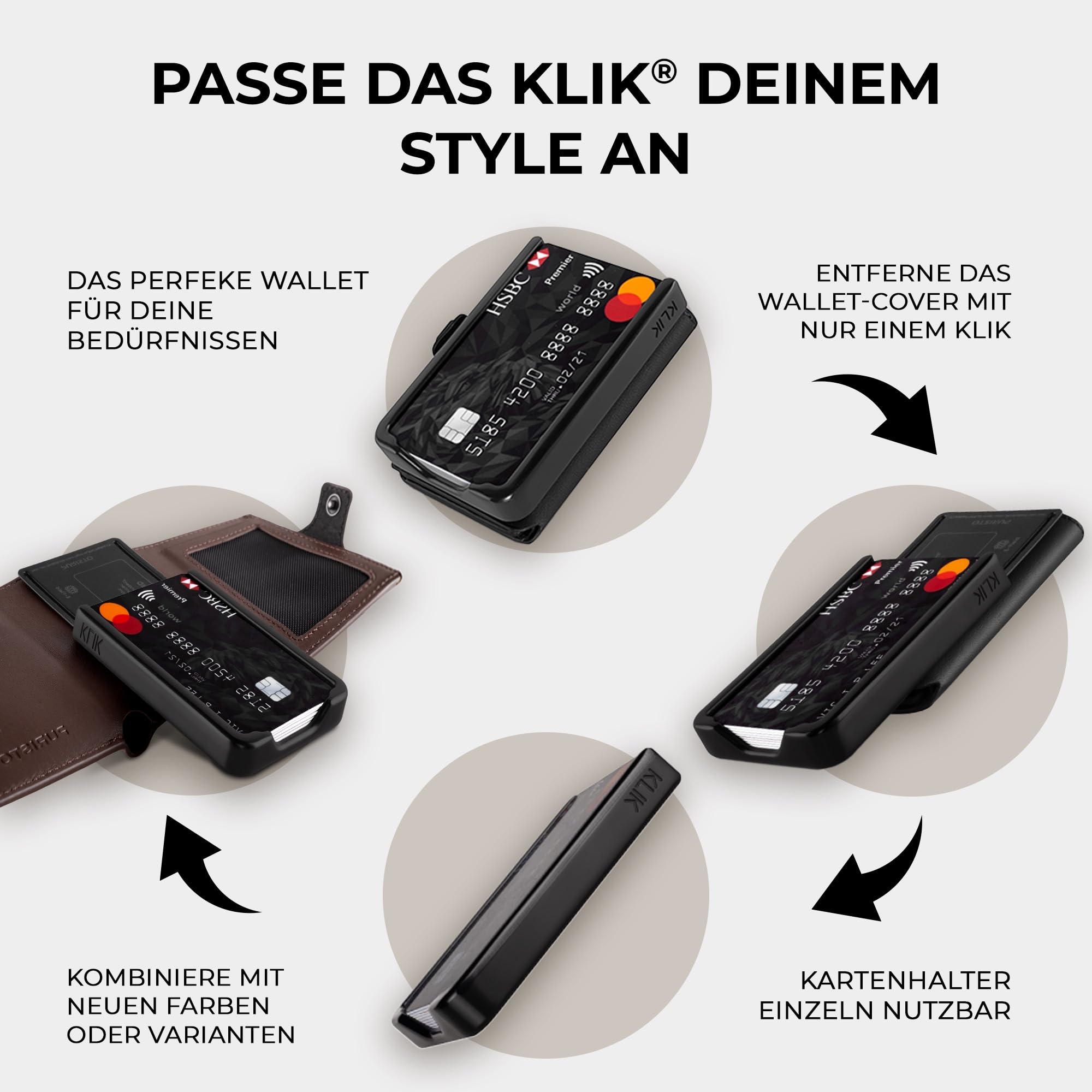 Bargeld-Tasche AirTag Erweiterung mit Münzfach für bestehendes KLIK Slim Wallet, Zusatz Austausch-Cover für Kartenhalter oder als Add-On mit RFID-Schutz