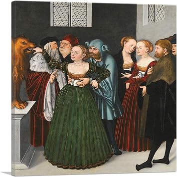 ARTCANVAS The Mouth Of The Truth Canvas Art Print Stretched Framed Painting Picture Poster Giclee Wall Decor by Lucas Cranach the Elder - 26" x 26" 1.50" Deep