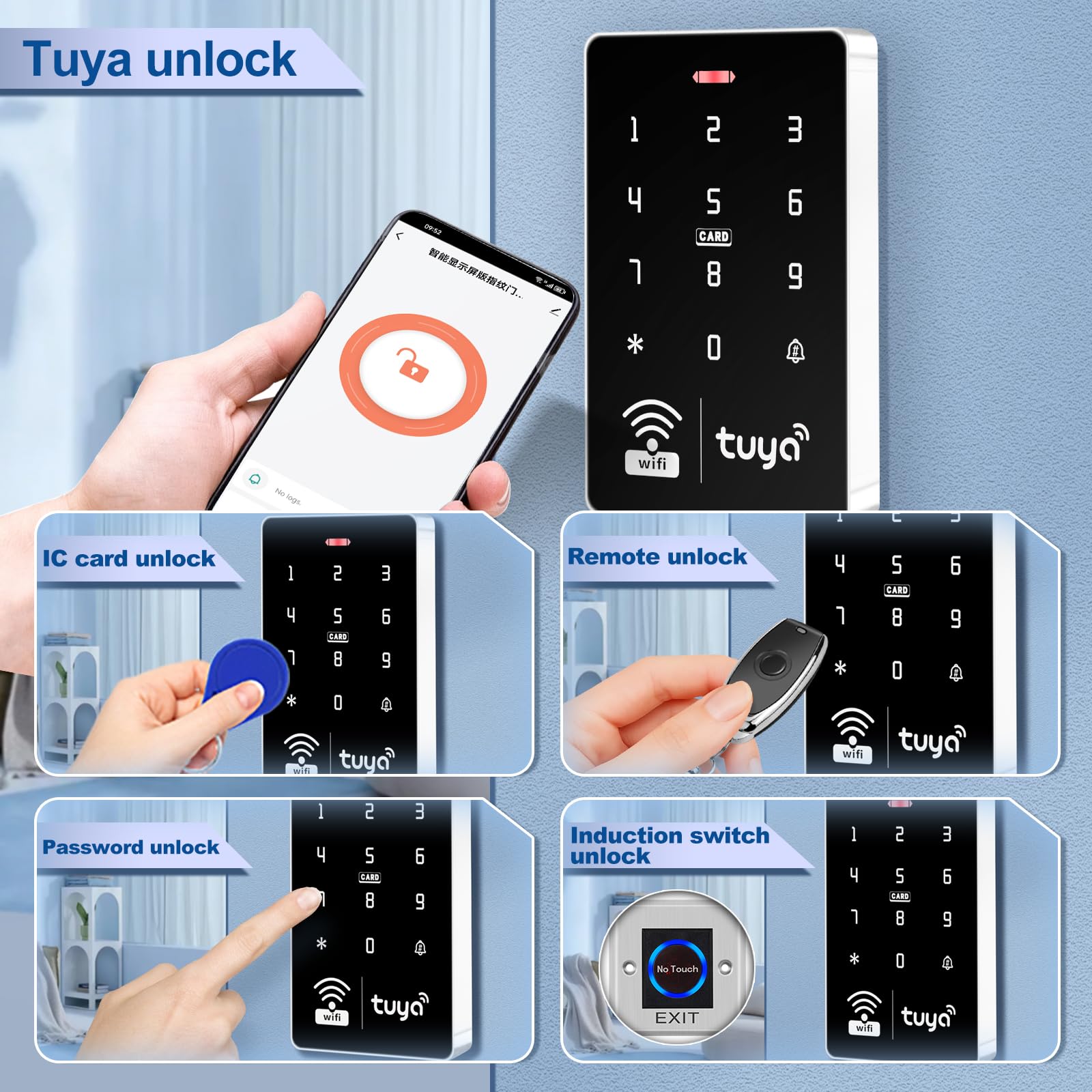 System bezpieczeństwa kontroli dostępu Home Secure Tuya Smart IP68 wodoodporny kontroler dostępu, zasilacz DC, dzwonek do drzwi, przełącznik, karta zarządzająca, wodoodporny zamek magnetyczny 280 kg