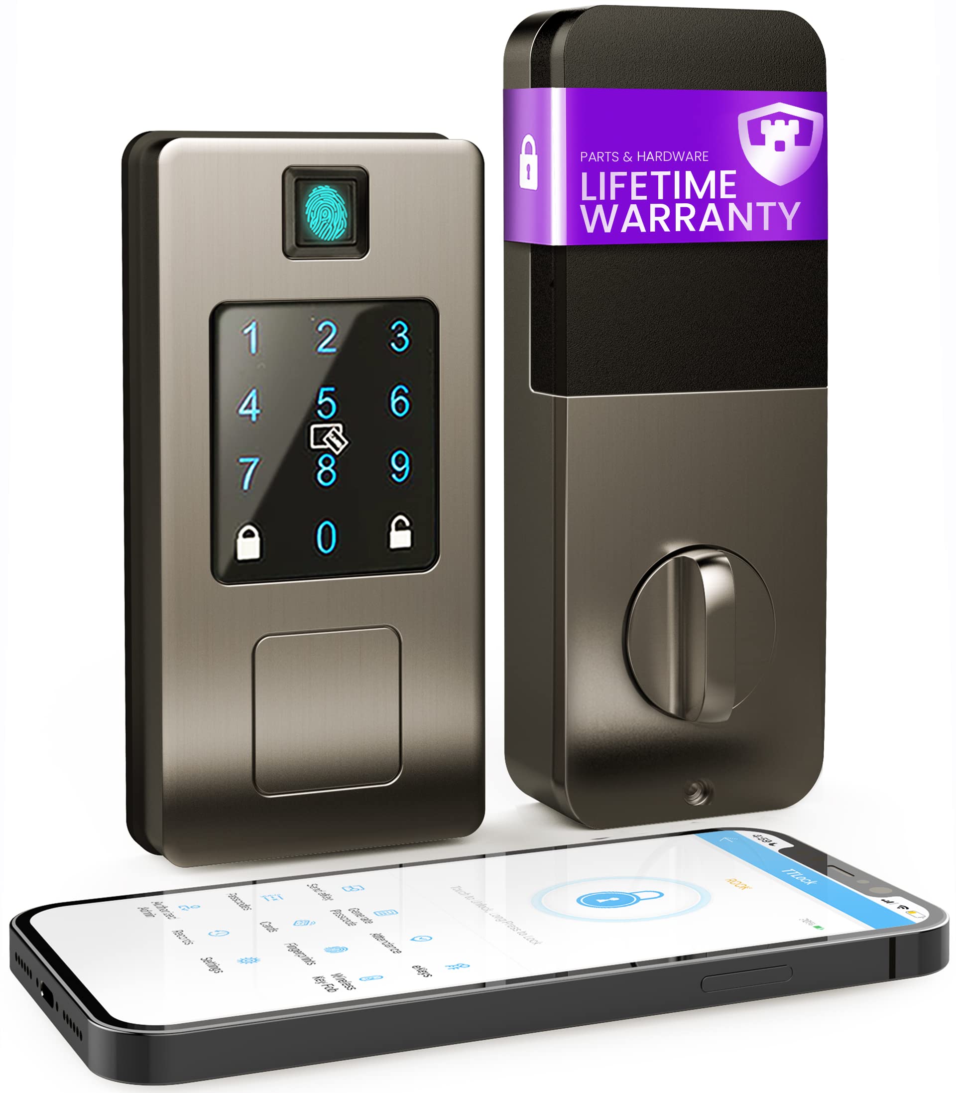 ROOK 5in1 Smart Lock Use Fingerprint, Keypad, App, RF Key Cards, or