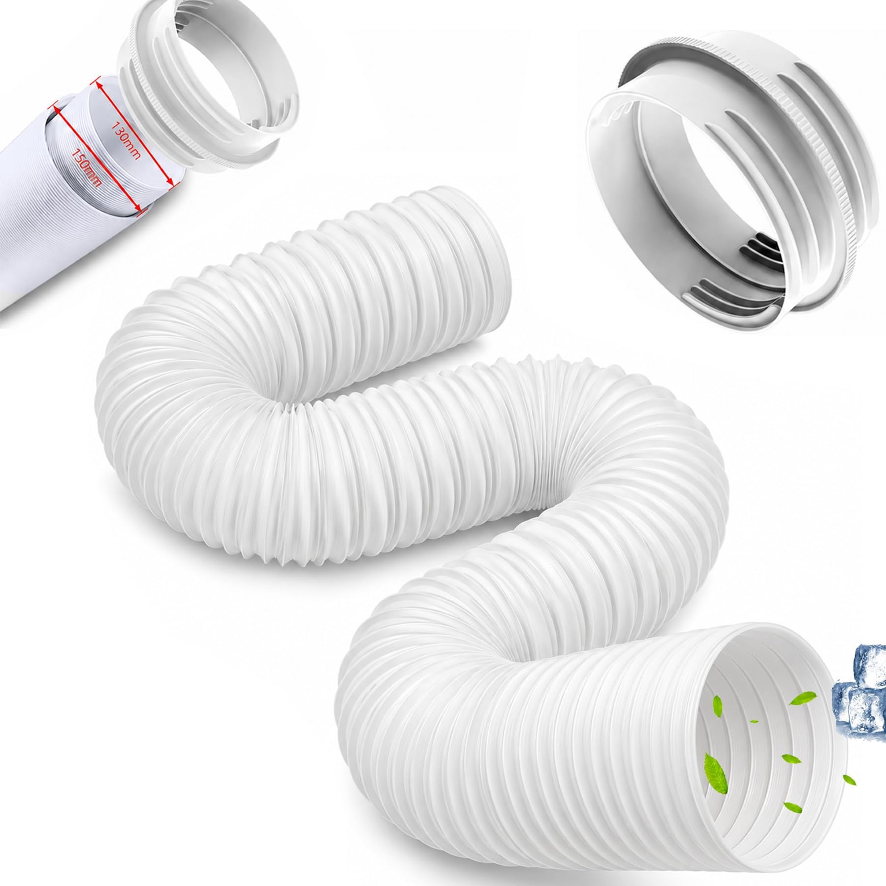 Tubo di scarico, climatizzatore, diametro 130 mm, prolunga 150 cm, con adattatore 130 mm interno/150 mm esterno, tubo di scarico universale per condizionatore d'aria