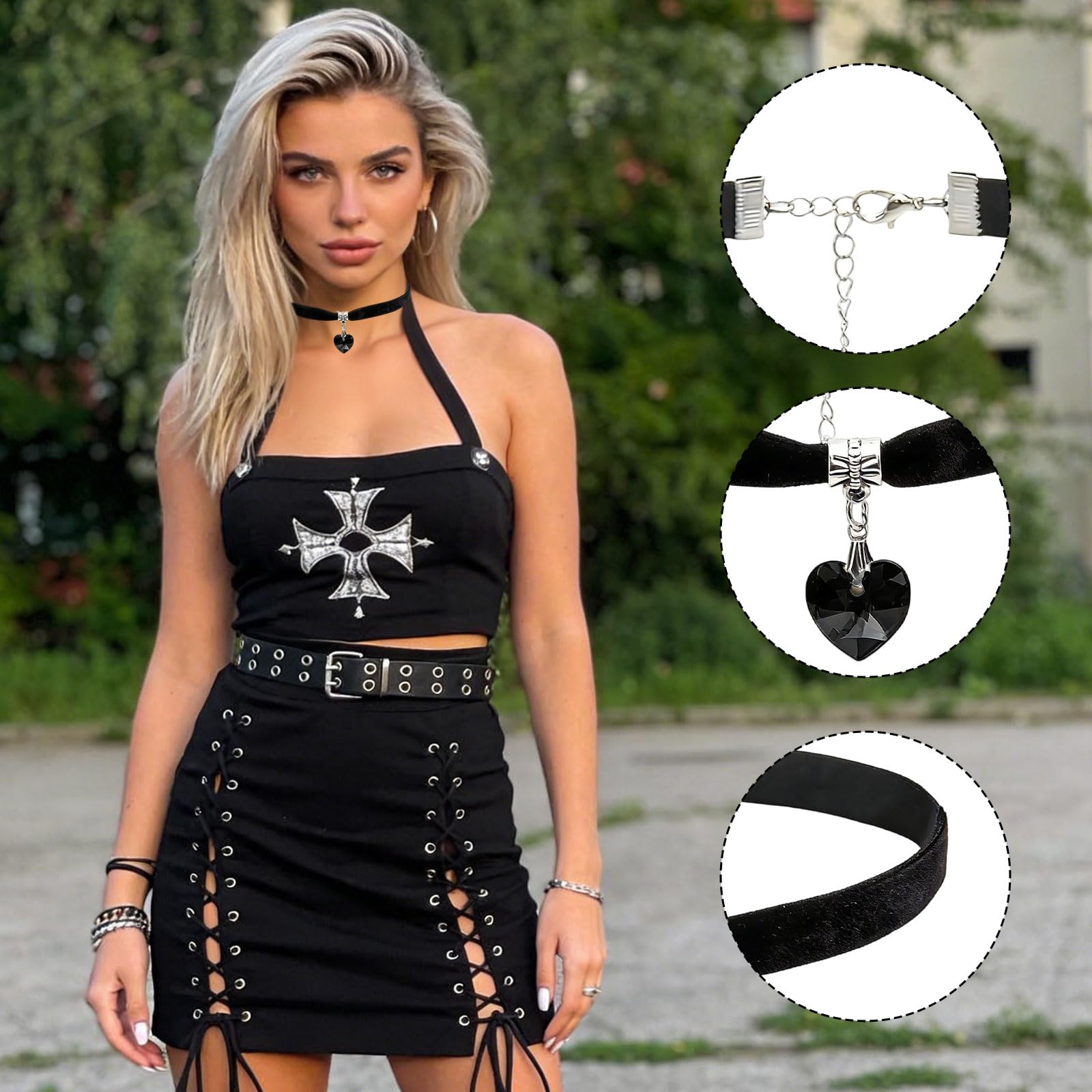 Collier en Velours Noir, Collier en Forme de Cœur, Vintage Gothique RéGlable Colliers, pour Femme pour AnnéEs 80, 90 Fête Halloween Cosplay Bijoux