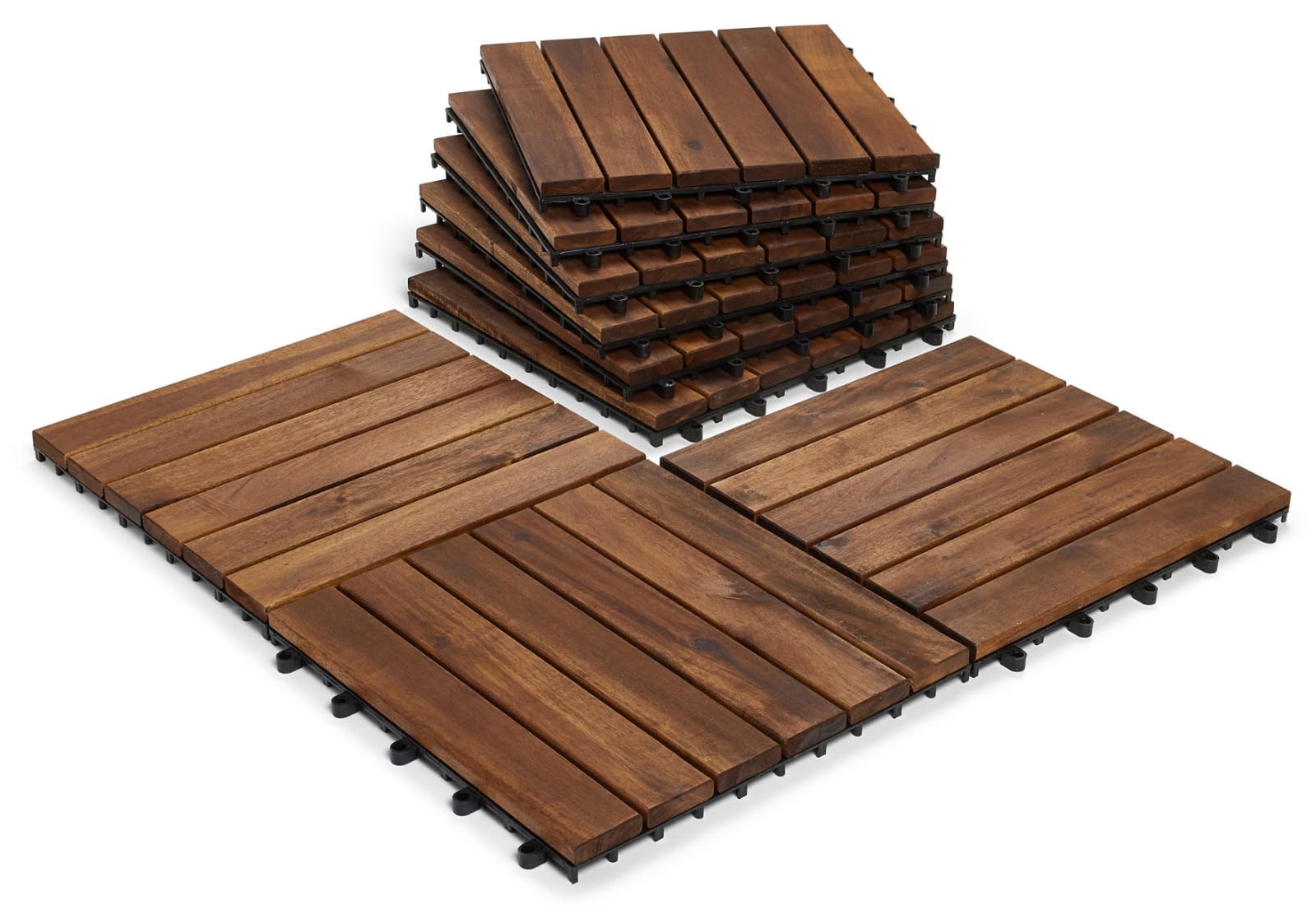 CLICK-DECK Le famose piastrelle Click-Deck in LEGNO MASSELLO per pavimenti esterni - Pavimenti per patio, balcone, terrazza, vasca idromassaggio (24x piastrelle per decking)