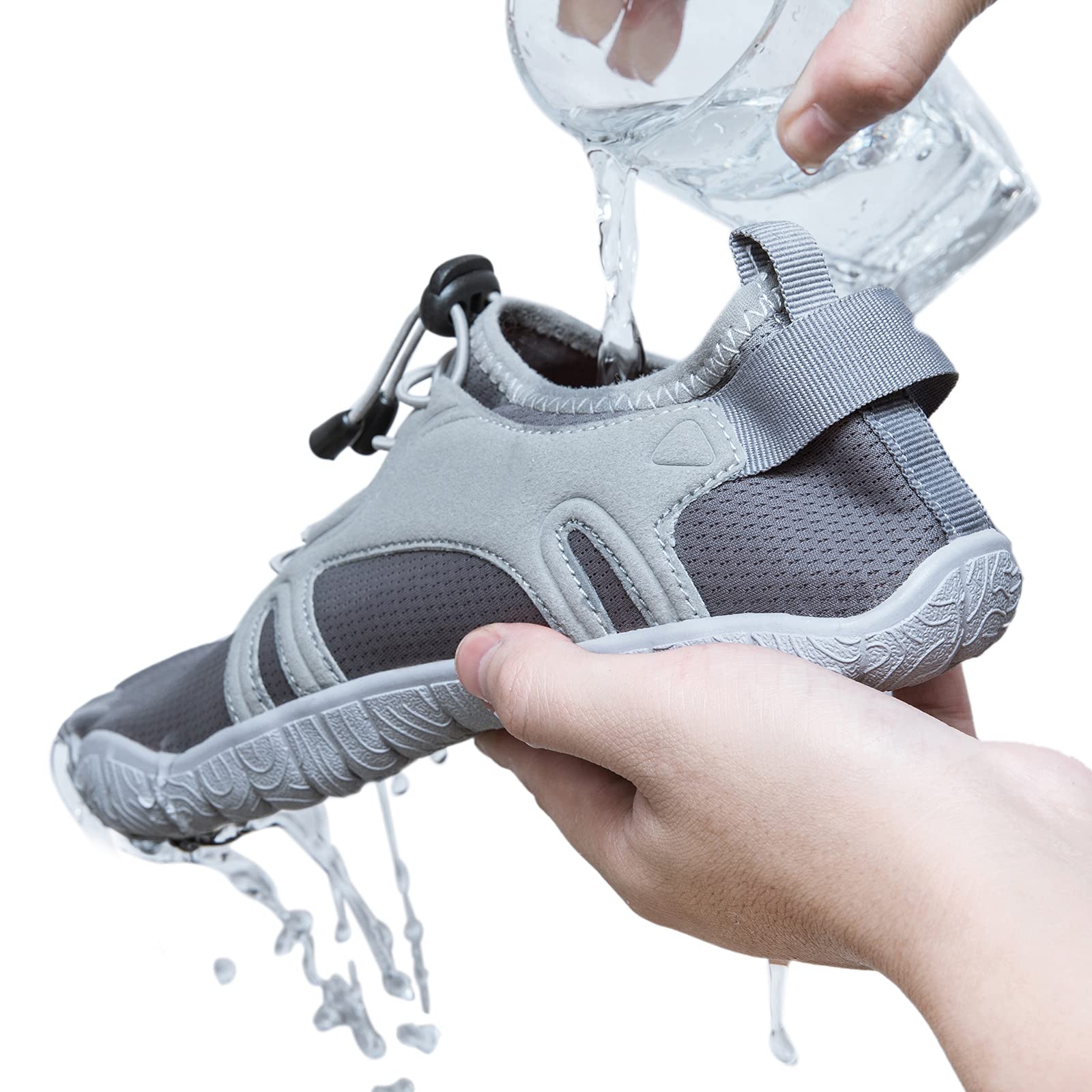 Josaywin Water Shoes for Men Quick Dry Wide Toe Aqua Shoes Adjustable Barefoot Sock for Swim Beach River Pool Surf