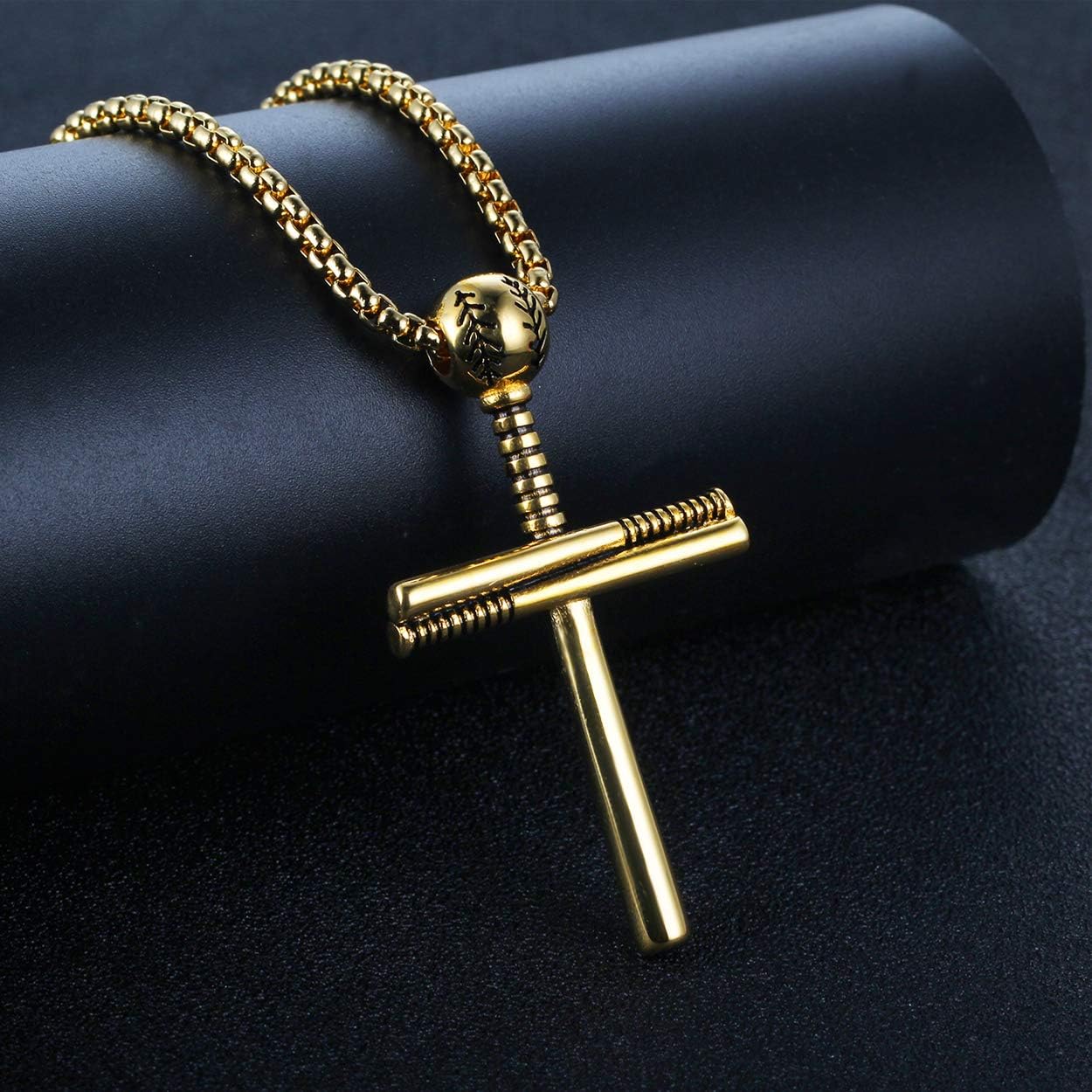 Rehoboth Baseball Bat Cross Pendant Necklace for Men Women With 24" Stainless Steel Chain Black Gold Silver - Image 3