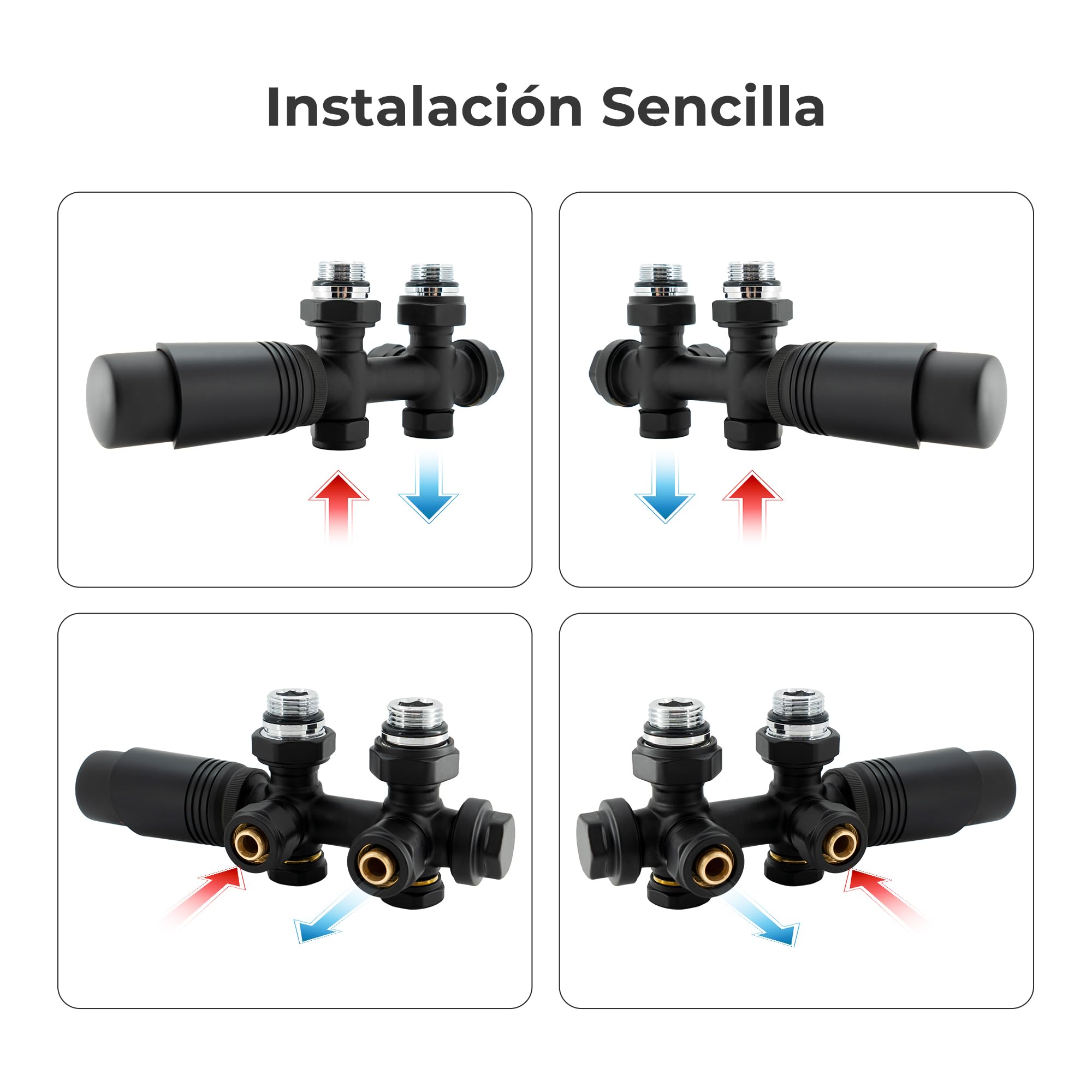 Vancoco Válvula de radiador angular válvulas para radiadores con bloqueo H conexiones centrales de 50 mm universal válvula radiador con cabezal termostático válvula para radiador negro