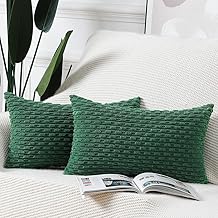 Madizz 2 Pieces Corduroy Stripe Boho Cushion Covers Decorative Soft Sofa Bedroom Cushion Shell Green Rectangle 30x50cm