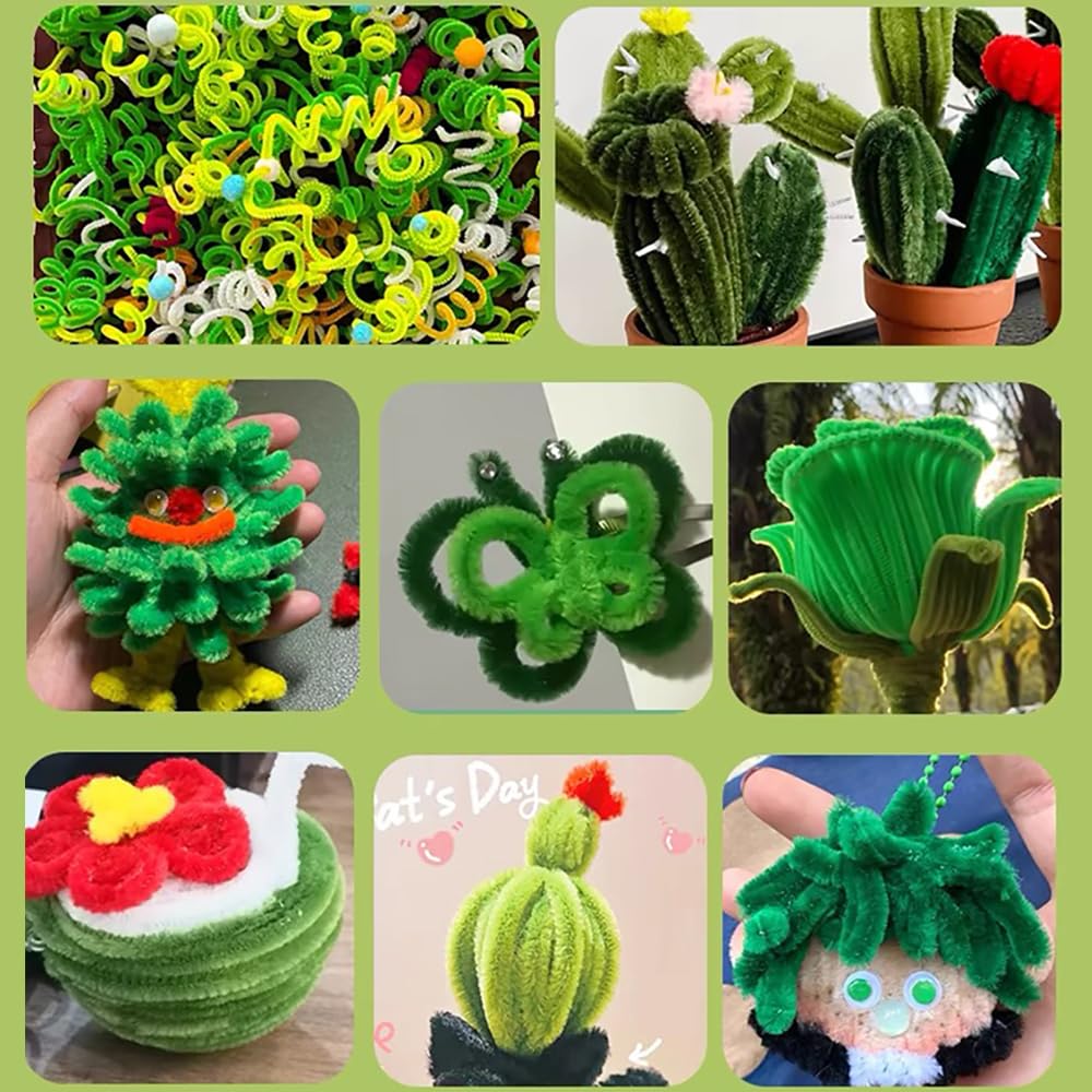 100 Cure-Pipes Chenille Vert - Tiges Décoratives Bricolage Enfant