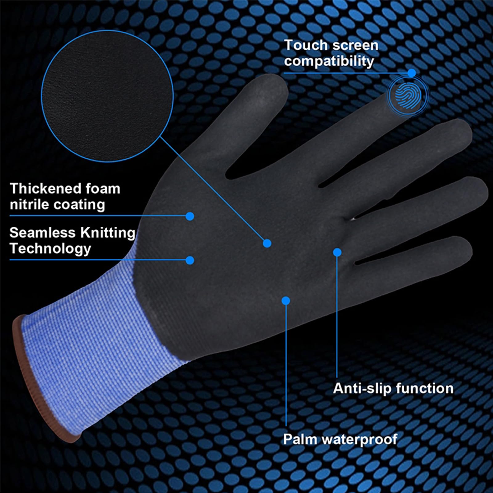 HPHST Nitrile Work Gloves SF001TS,Micro Foam Technology & Spandex Liner Nitrile Coated,CE Approved 15 Gauge Ergonomic Design,Smart Touch,Thin Machine Washable (Large - Image 3