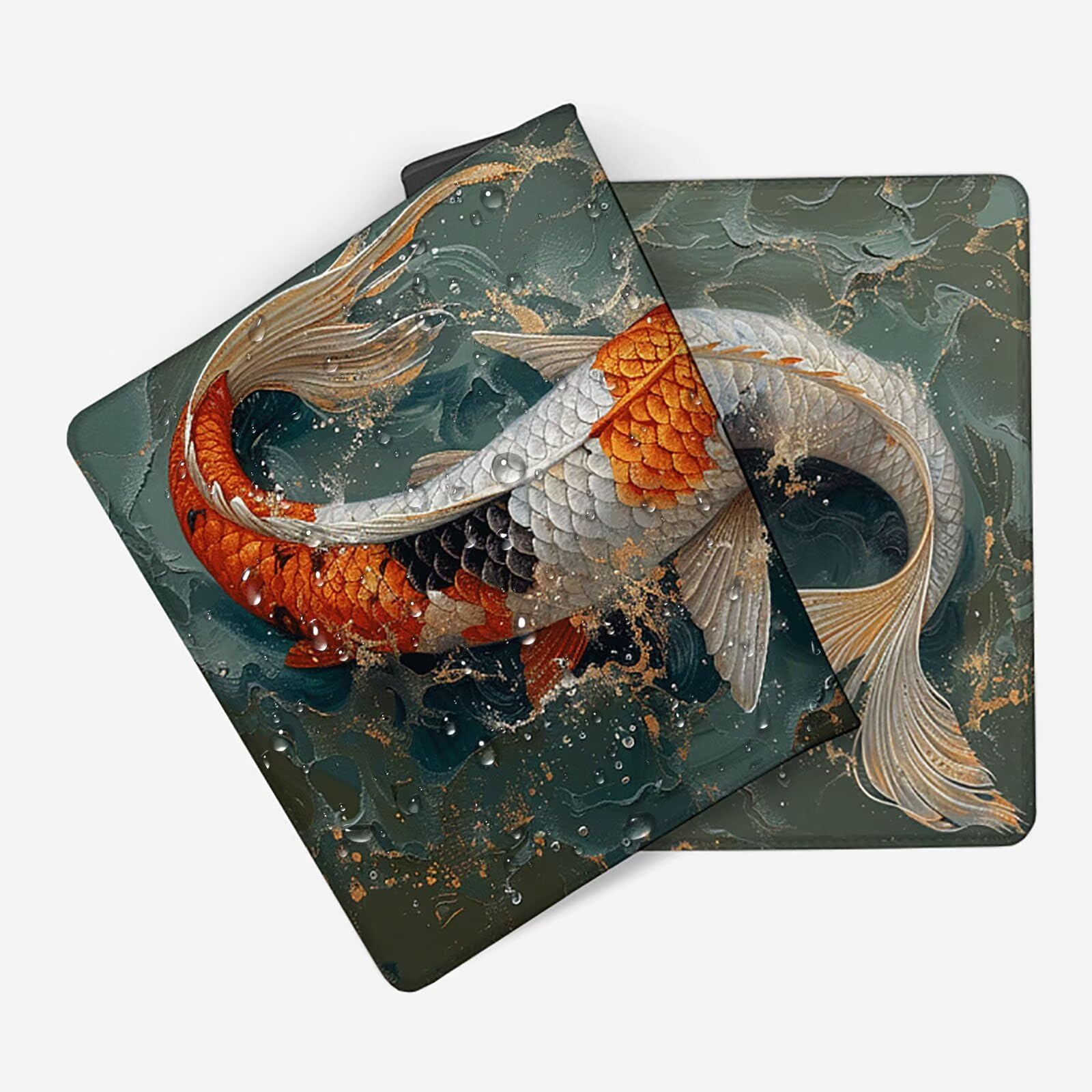 Fish Podkładka pod mysz XXL 1200 x 600 mm, beżowa podkładka pod mysz z antypoślizgową gumową podstawą, szyte krawędzie, wodoszczelna, na biurko, dekoracja biurka, akcesoria do komputera, na prezent