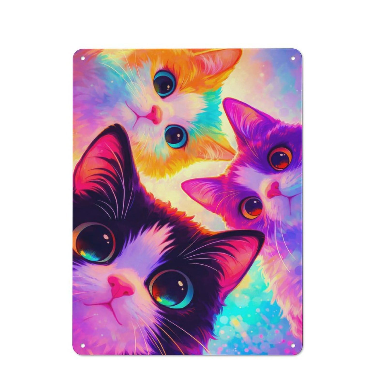 Junmoney Style-23 Tin Wall Plaque 40X30cm With Four Colorful Cartoon Cats For Garage Wall, For People Furnishing A Garage, For Retro Home Interiors
