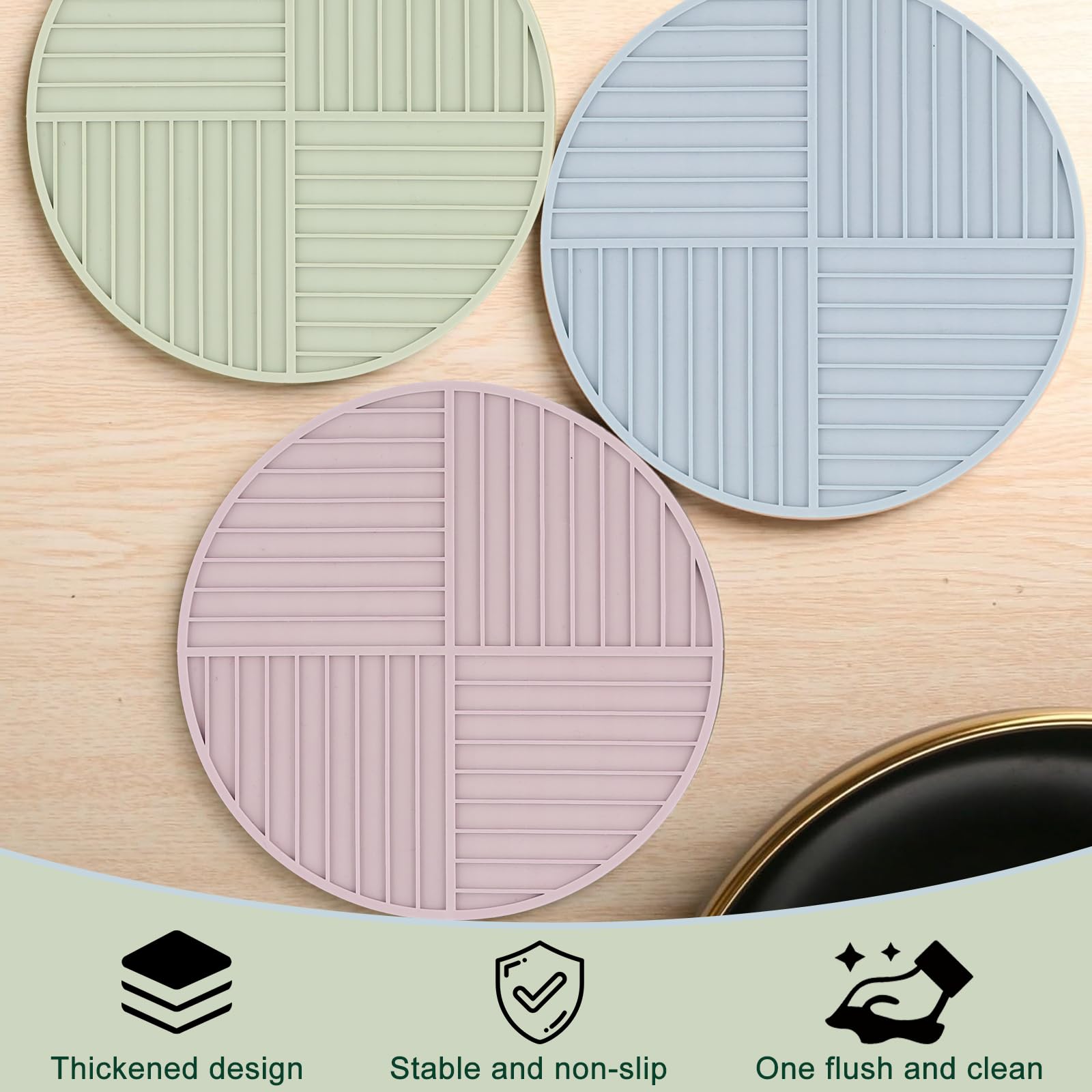 Lot de 4 Tapis de Dessous de Plat en Silicone Tapis,Anti-dérapant Anti-Chaleursupport de Pot, sous-Plats Rond,Tapis de Séchage Polyvalent, Résistant à la Chaleur,pour Cuisine et Salle à Manger