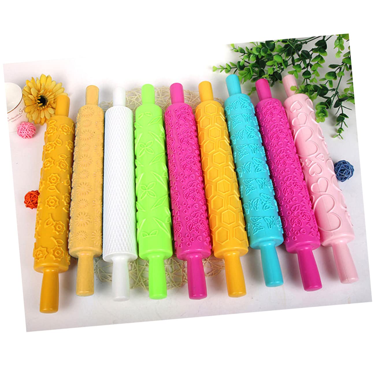 TOPBATHY Rouleaux à Pâtisserie Multifonction 8 Pièces en Plastique Alimentaire, Motifs en Relief Variés, Outil pour Pâte Roulée, Décoration Gâteaux Maison, Accessoire Plusieurs Styles