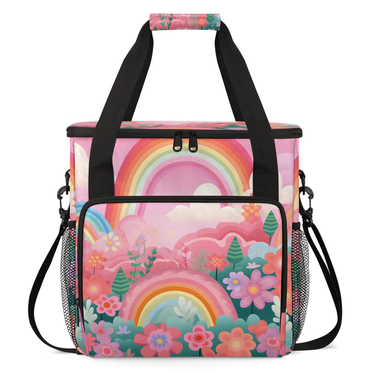 Rainbow Flower Coffee Maker Carrying Bag, Portable Travel Storage Tote Bag Compatible with K-Mini or K-Mini Plus, Single Serve Coffee Brewer Carrying Case with Multiple Pockets & Shoulder Strap