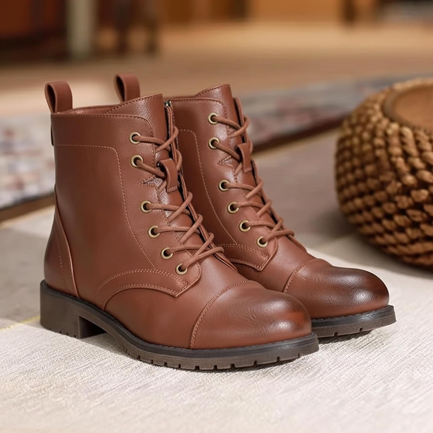 Vepose Women's 910 Ankle Boots Lace up, Flat Fashion Combat Booties Low Heel - Image 2