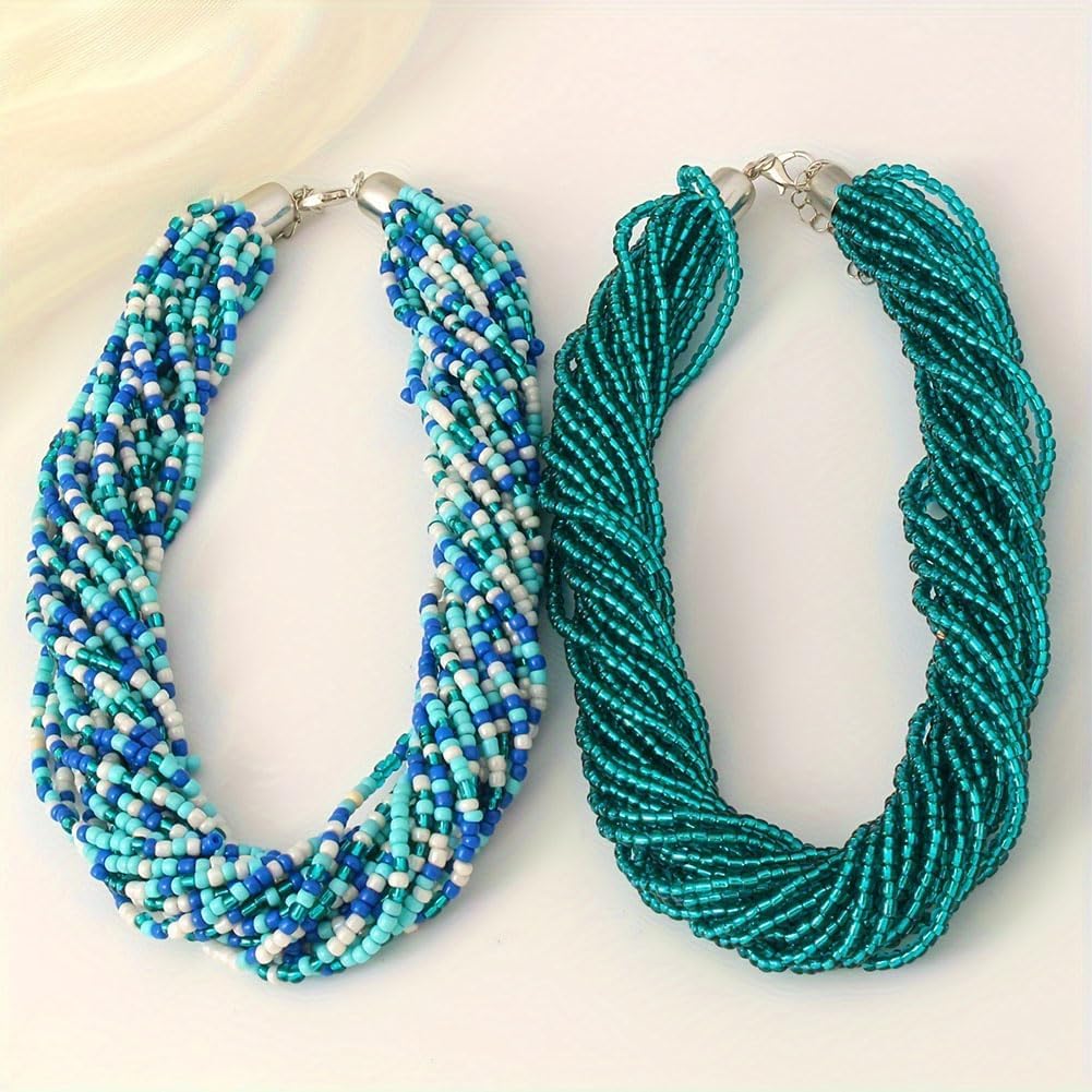 Beaded Cluster Choker Necklace for Women Multi Layer Chunky Bib Necklace Mix Color Beads Cluster Collar Necklace Bohemian Jewelry Gift - Image 5