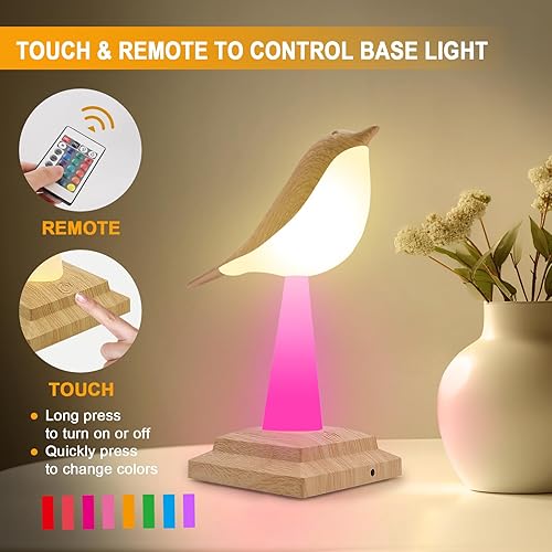 Miniatura 4 de Lámpara de mesita de noche, lámpara decorativa de pájaros, lámpara de luz cálida con 3 temperaturas de color, lámpara táctil inalámbrica con batería