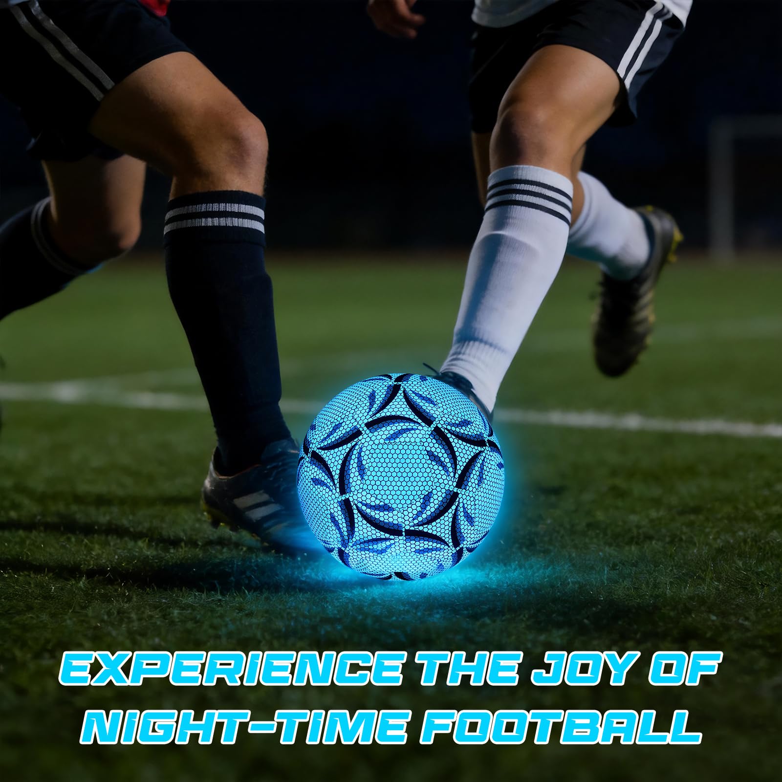 Leuchtender Fußball, Fußball Leuchten im Dunkeln Größe 5, Reflektierender Fussball mit Pumpe für Nachtspiele Training, Sport Leuchtfußball für Erwachsene (Blau)