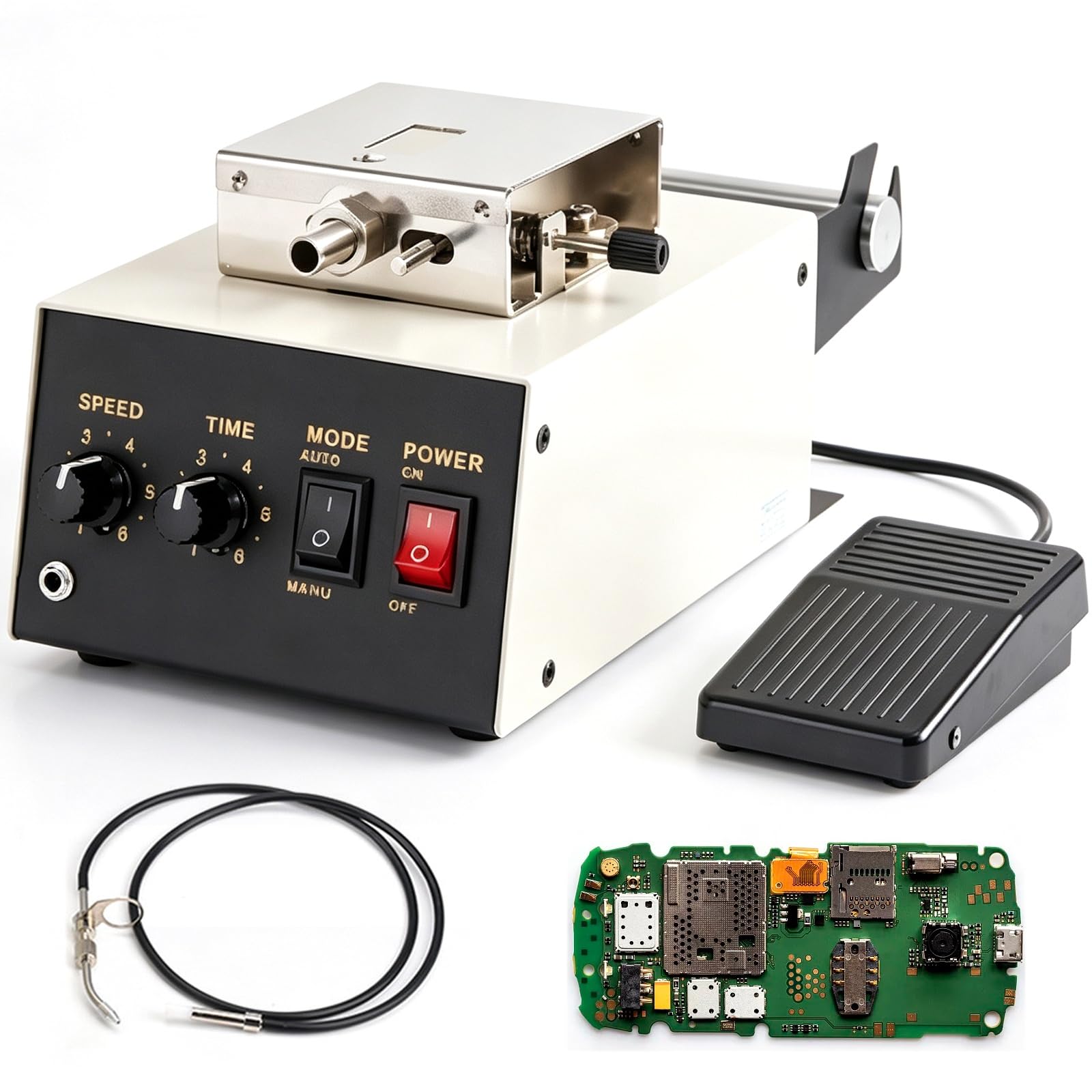 Automatyczny podajnik cyny/dozownik drutu lutowniczego | Do montażu PCB, naprawy elektroniki; funkcje: automatyczne cofanie cyny, ochrona antystatyczna, konstrukcja stołowa