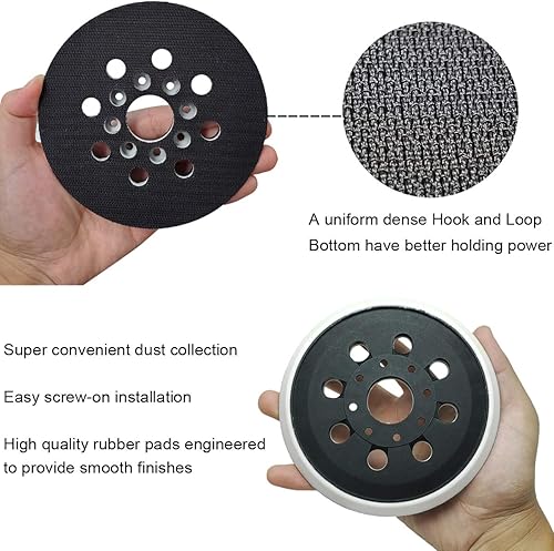 Miniatura 3 de Almohadilla de lijado de repuesto para lijadora Bosch RS035, compatible con ROS10 y ROS20VS de 5 pulgadas y 8 agujeros, 1 paquete