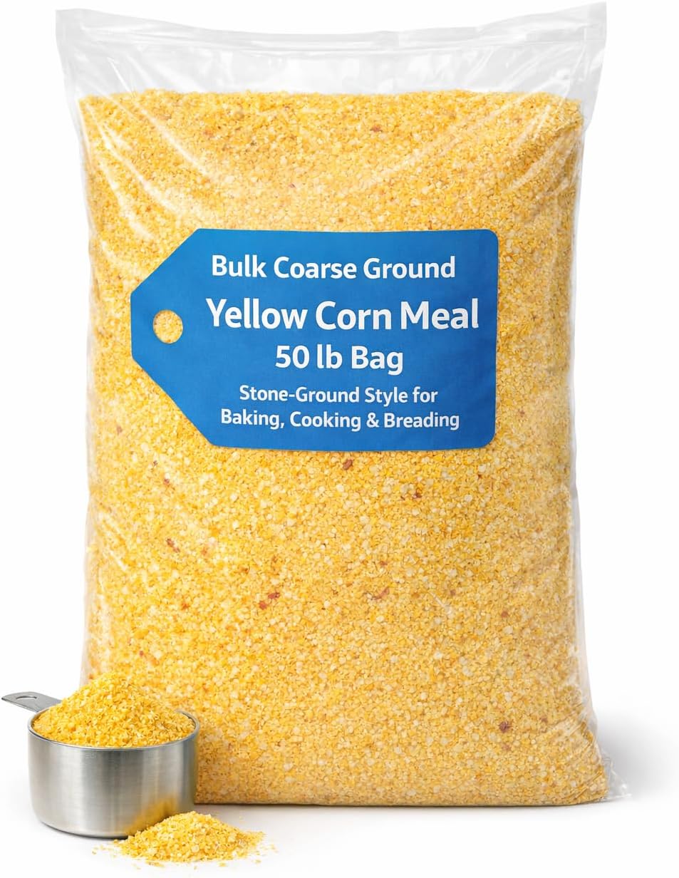 Triplenet Pricing Bulk Coarse Ground Yellow Corn Meal, 50 LB Bag for Baking, Cooking, Breading, and Traditional Recipes 160015