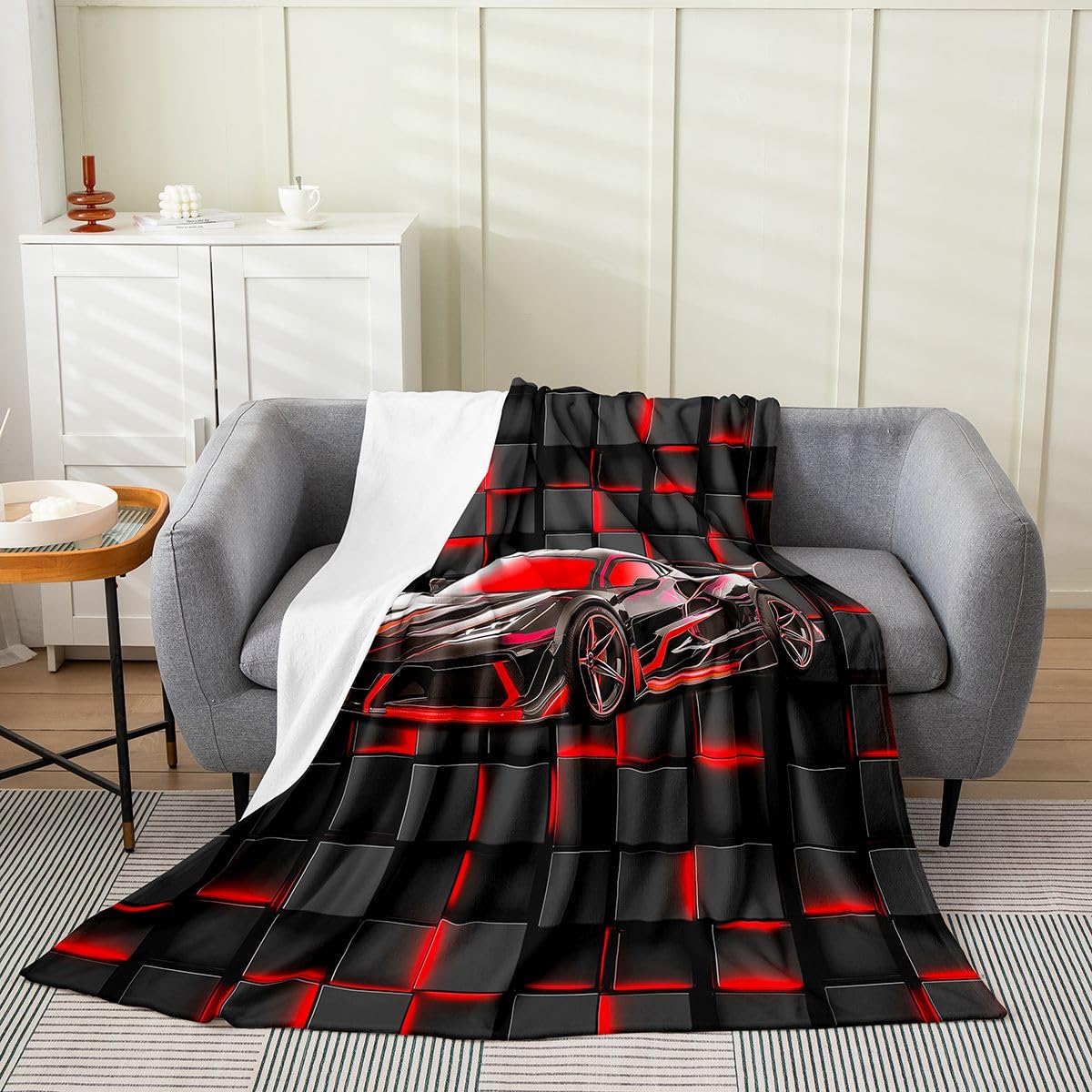 Loussiesd Race Car Flanelowy koc polarowy typu queen, 228 x 228 cm