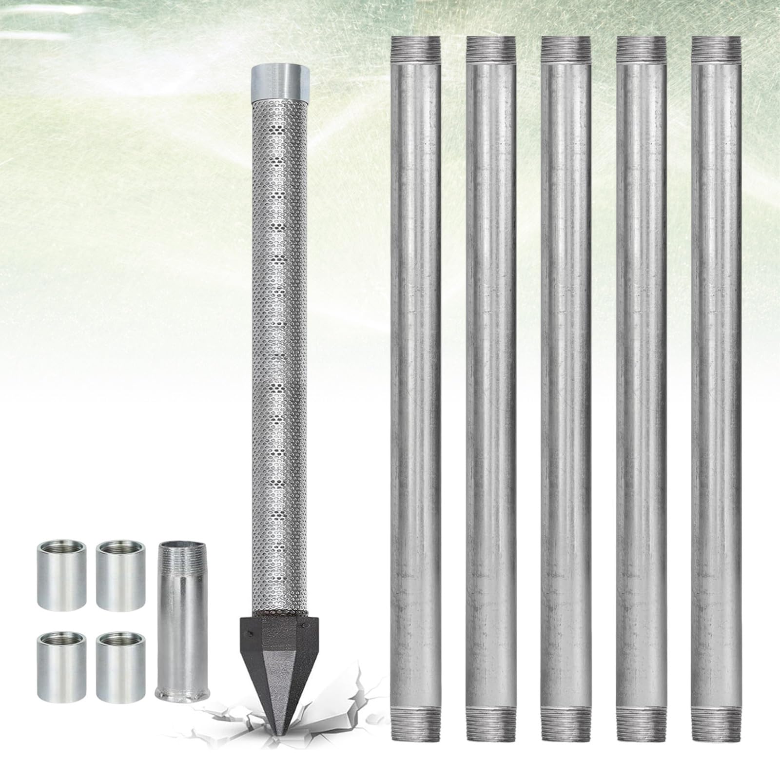 Kit Perforación Manual de Agua, Punta para Pozo Inoxidable 36" con Protección Anti Sedimentos 60 Mesh, Tuberías Reforzadas para Huerto, Jardín y Exterior(6m(19.4Ft))