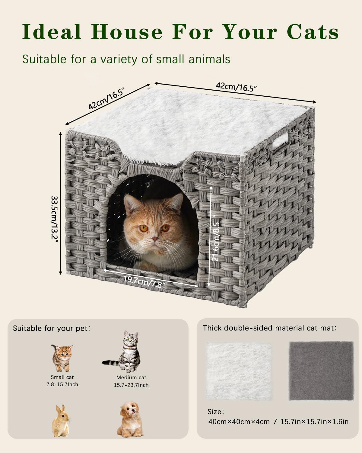 SETVSON Cuccia per gatti da interni, cuccia per gatti in rattan, cuccia per gatti, cuccia per gatti, cuccia per gatti intrecciata a mano, cuccia per gatti grande, coperta per gatti, cuccia per gatti