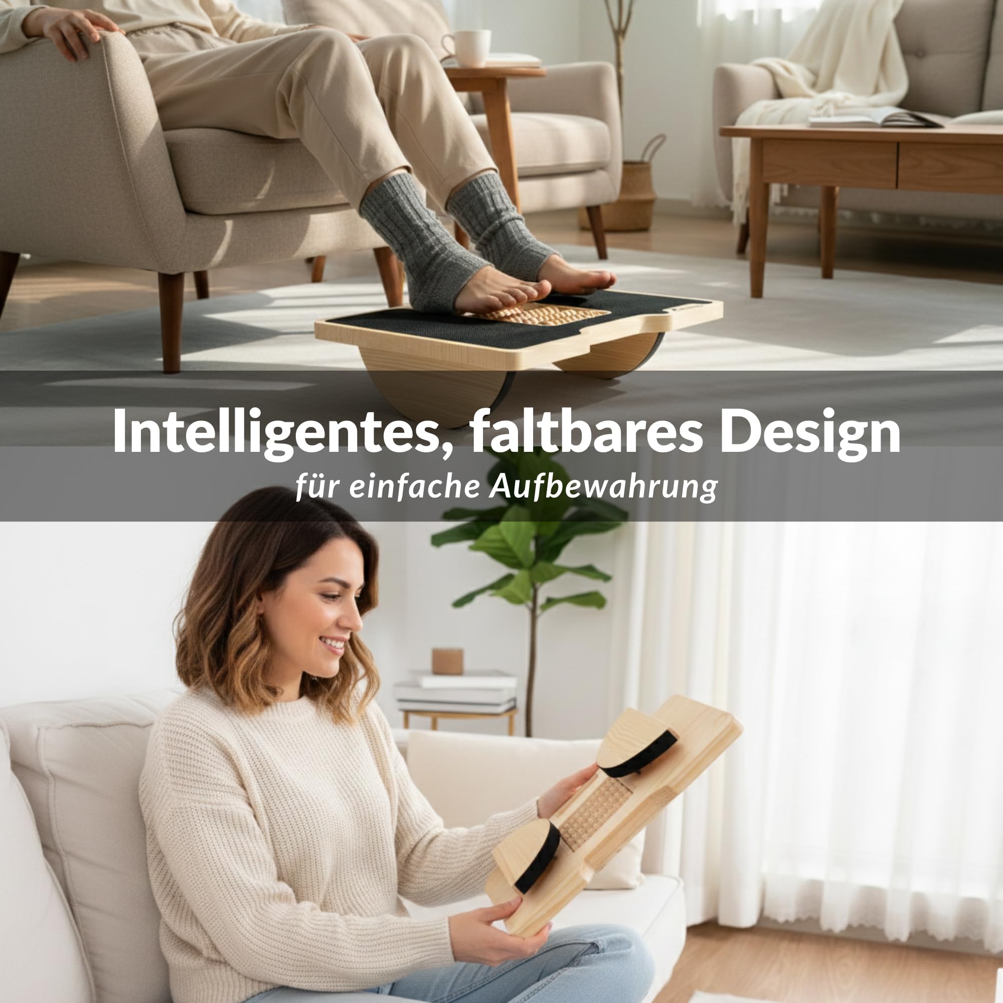 Ergonomische Fußstütze für den Schreibtisch, mit sanfter Schaukel, Massagefläche, reflexologisches Kiefernholz, massiv, faltbar und tragbar, elegantes Design, ideal für Zuhause und Büro