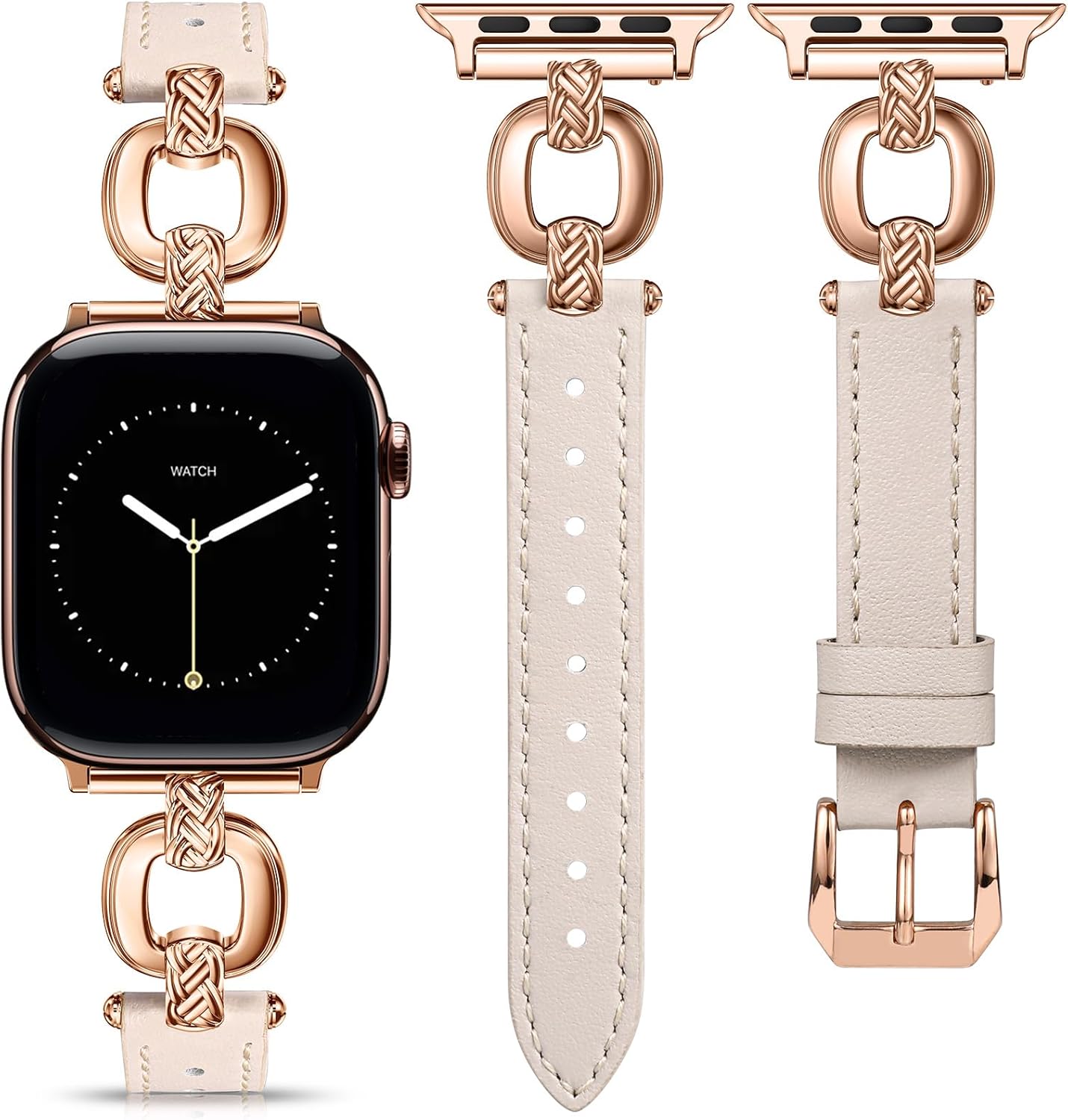 TOYOUTHS Leather Band Compatible with Apple Watch Bands Women 38/40/41/42/44/45/46/49mm Dressy Slim Leather Strap with Boho Metal Buckle Bracelet for iWatch Series 11 10 9 8 7 6 5 4 SE/Ultra 3 2 1