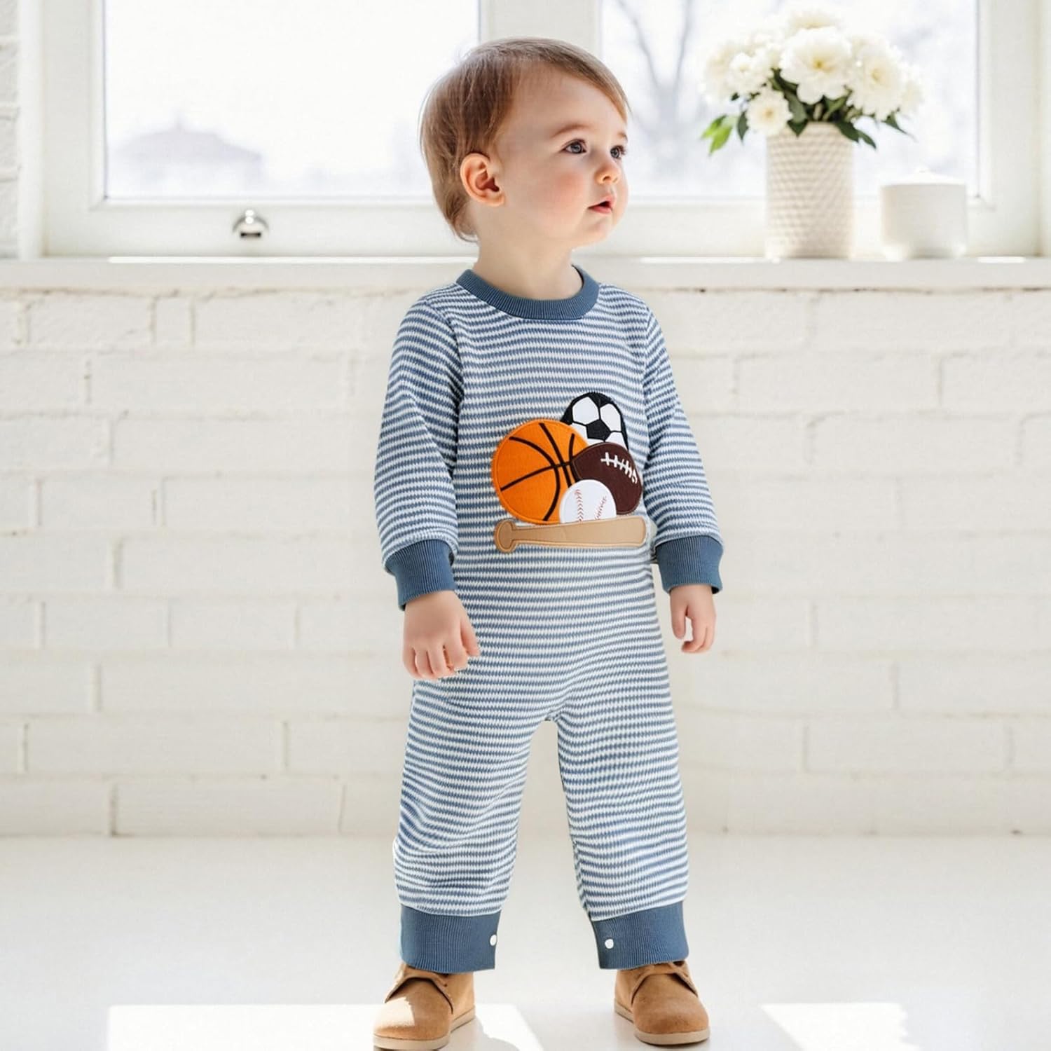 SAYOO Infant Baby Boy Football Outfit Rugby Print Funny Sweatshirt Romper Playsuit Football Season Cotton One-piece Jumpsuit - Image 4