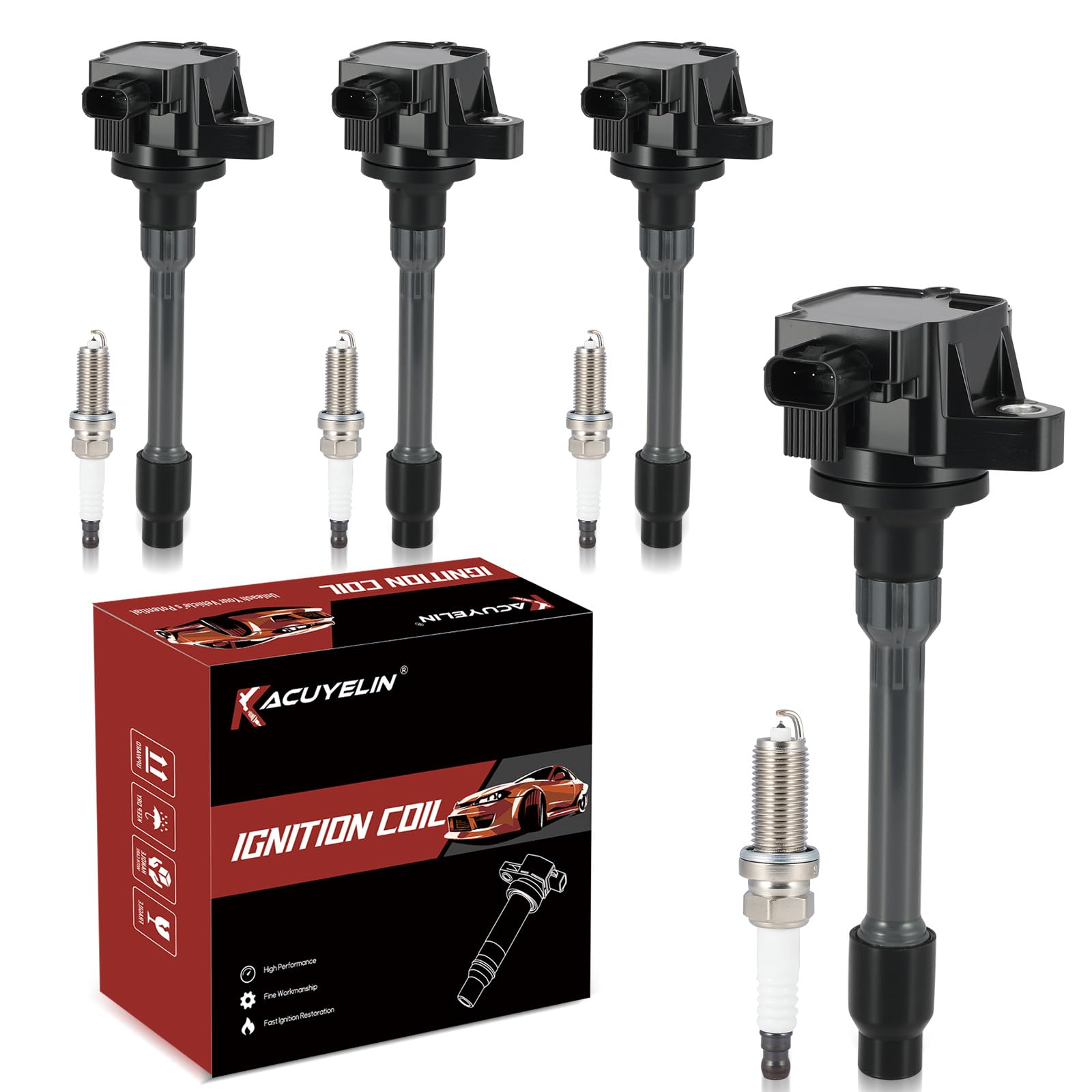 UF749 Ignition Coil Pack and Iridium Spark Plugs Set of 4 Compatible with Honda Civic Fit 2015-2020 1.5 2.0 L4 Replaces# CM11121A, 93501