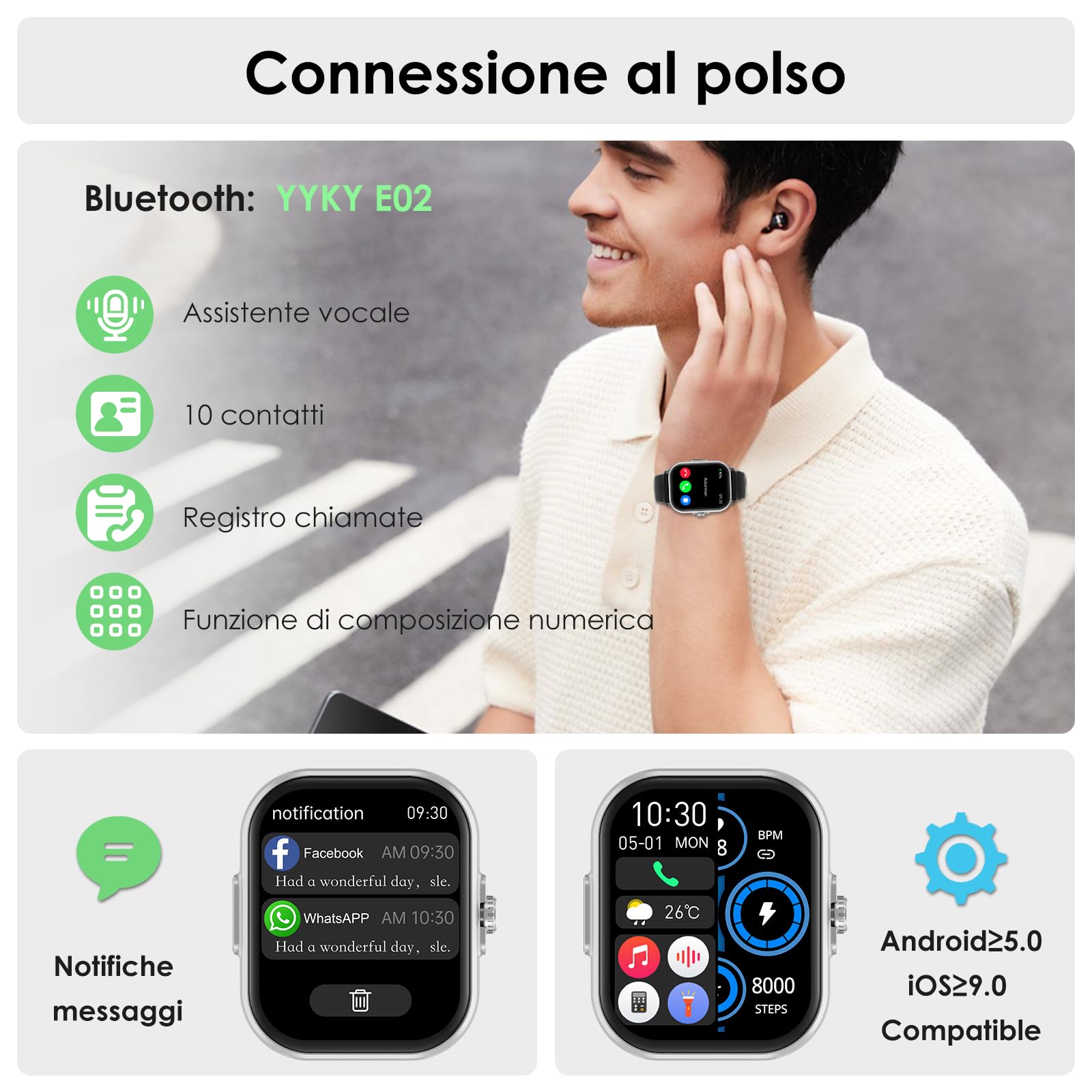 YYKY 2025 nuovo Smartwatch ECG+HRV/𝐆li𝐜𝐞m𝐢𝐚Orologio 2.01”24H Pressione Sanguigna/cardiofrequenzimetro/Acido Urico/Lipidi/Telefono/Sonno/SpO2 per Uomo donna Fitness Tracker iOS Android Argento