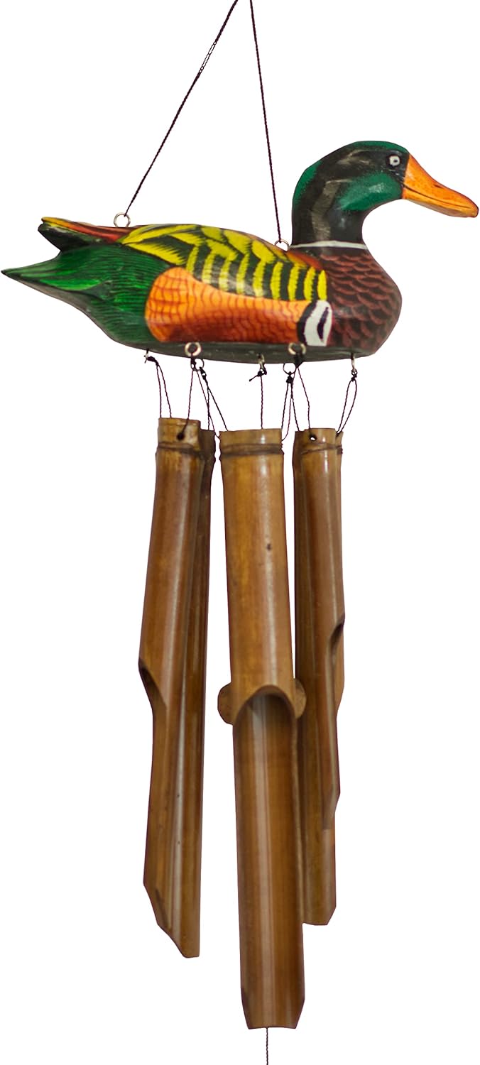 Wind Chime Bird Handcrafted Wooden Bamboo Mallard Outdoor Garden Decoration Lake Decor Gift Idea
