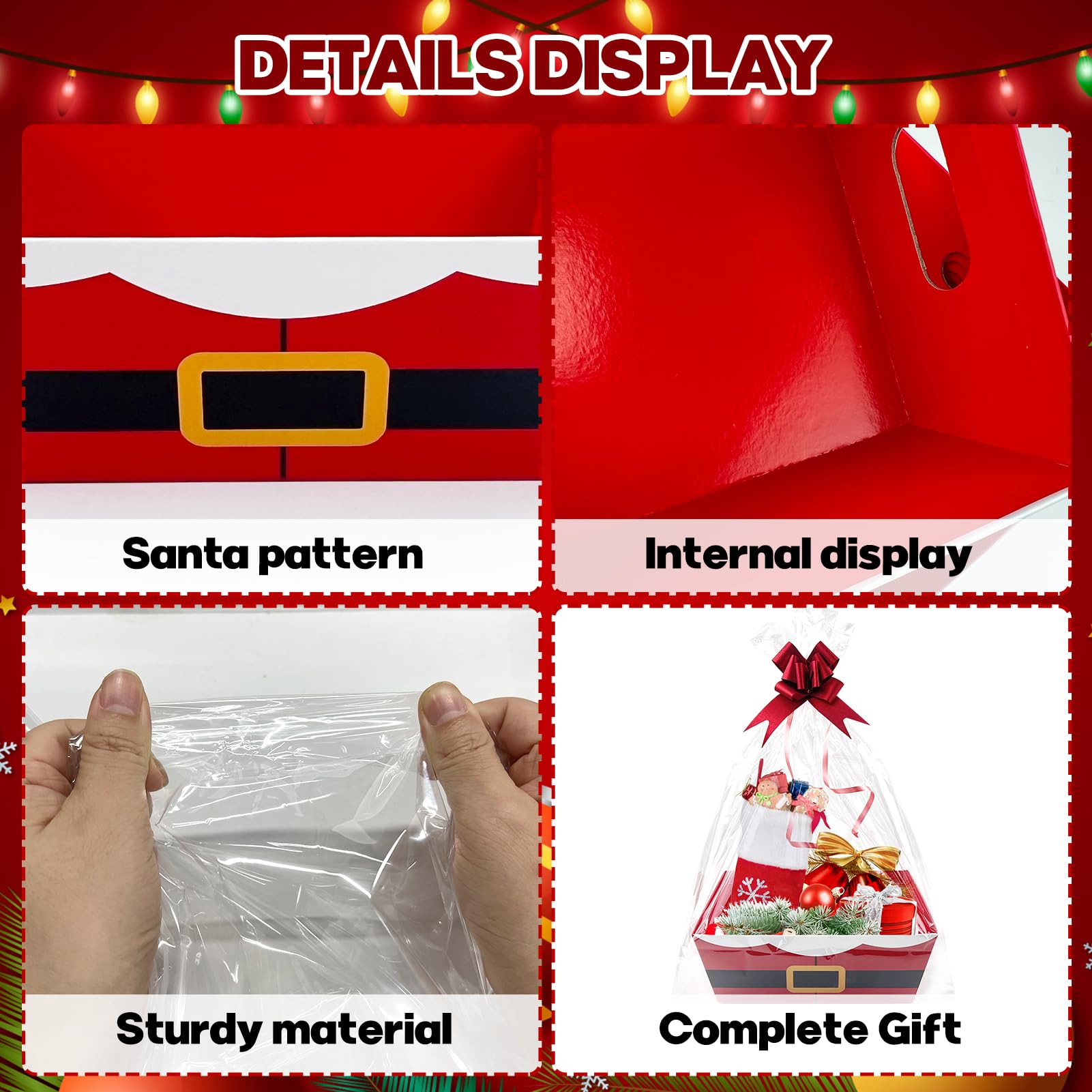 Weihnachtskörbe für Geschenke, leer, 21,6 x 25,4 cm, mit Weihnachtsschleifen, transparente Geschenktüten, roter Weihnachtsmanngürtel, leere Geschenkkörbe, Set zum Befüllen für Winter, Weihnachten,