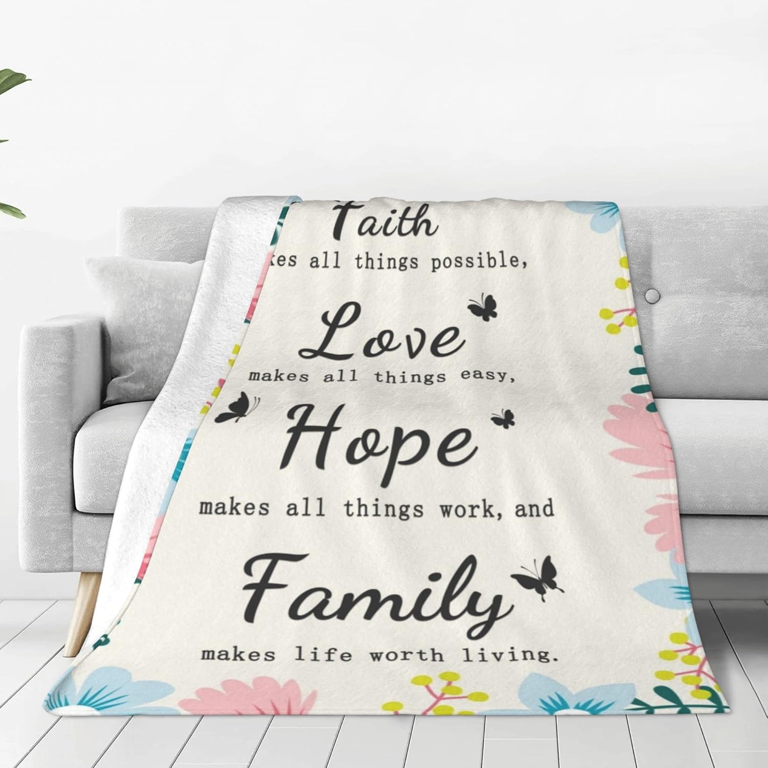 NDOJZL Faith Hope Love Family Blanket Bible Verse Throw Blankets Travel