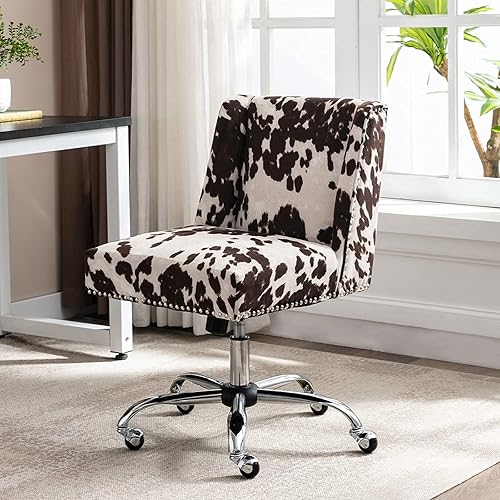 Miniatura 2 de DM Furniture Silla de escritorio de oficina de terciopelo con ruedas, respaldo medio, moderna silla de oficina en casa, pequeña y bonita para