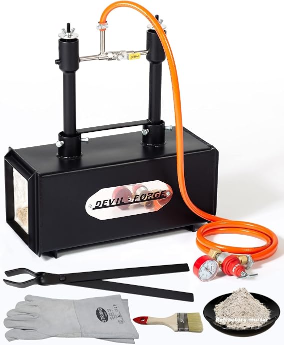 DEVIL-FORGE Gas Propane Forge DFPROF2, 2 Burners DFP (160.000 BTU) use 1 or 2, Gas Ball Valve, Air Choke, Knife Making, Blacksmith, Farrier, 2500F / 1370C