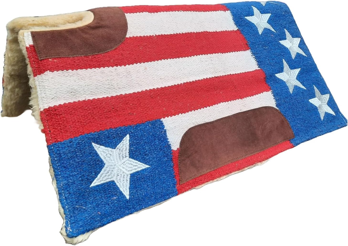 Patriotic Stars & Stripes Cutback Saddle Pad – 32"x 30", 1.25" Thick, 3-Layer Shock-Absorbing Design, Fleece Lining, Suede Wear Leathers, Wither Relief Cutout