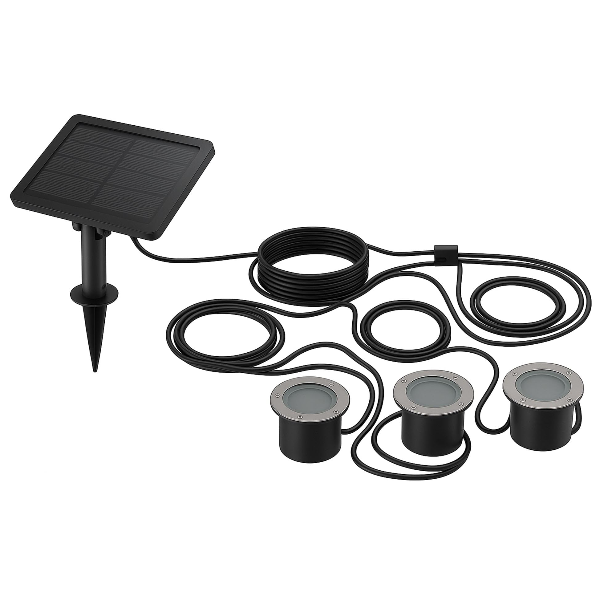 Lumisky 3 faretti solari a bordo piscina con pannello solare scaricato 3 x SOLPOOL LED bianco caldo H10cm