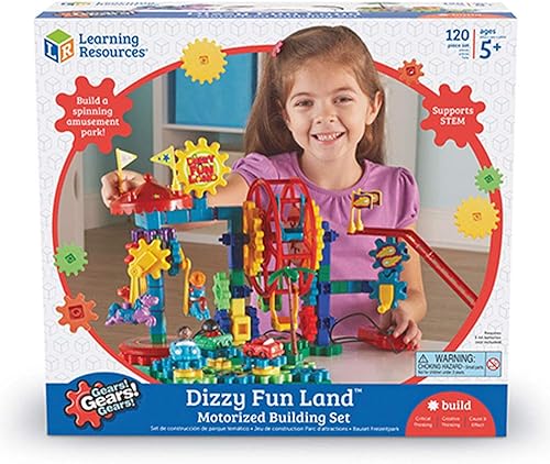 Miniatura 7 de Learning Resources Gears Gears Dizzy Fun Land juego de juguetes de engranajes motorizados rompecabezas 120 piezas a partir de 5 años